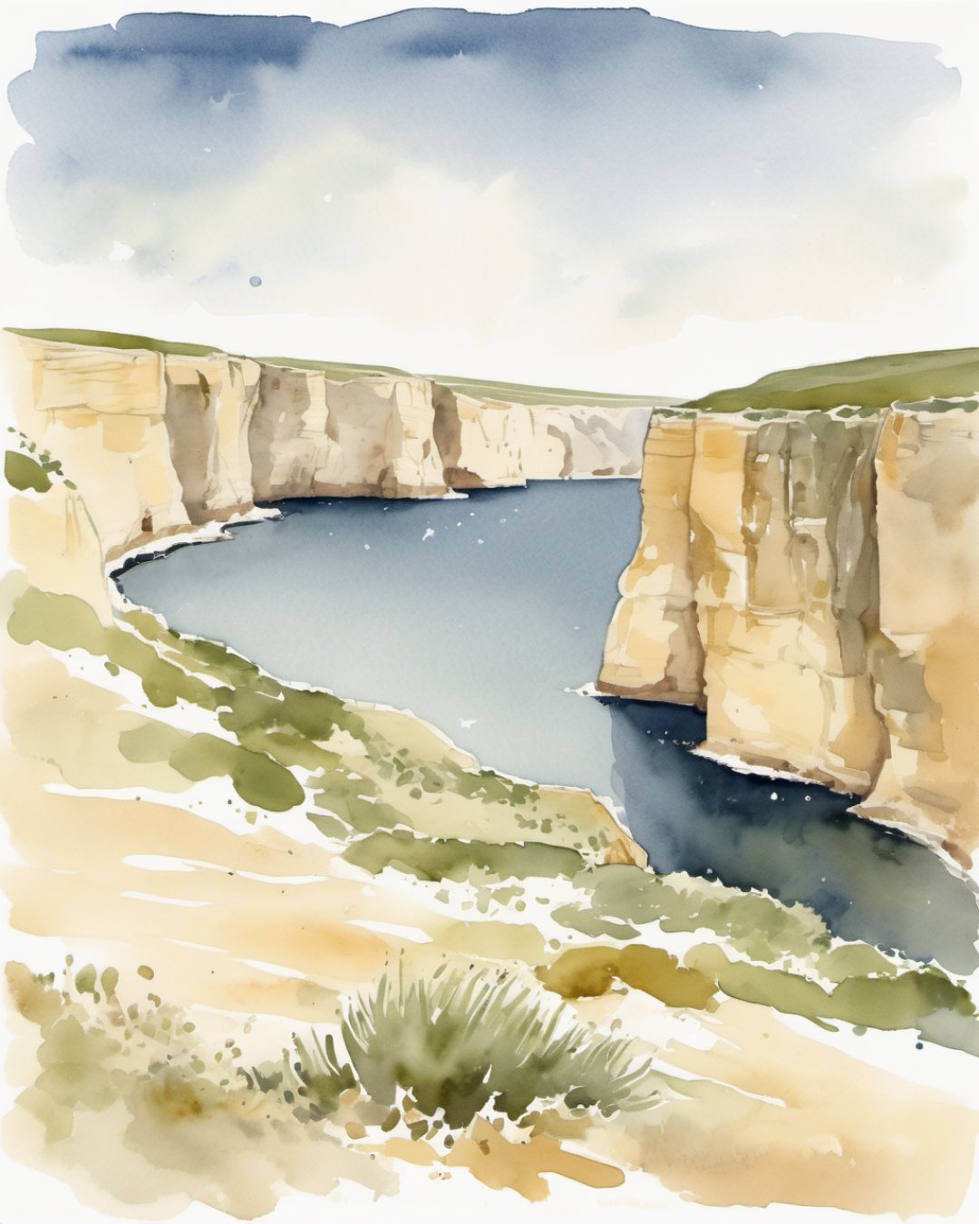 Watercolour of Gozo Azure Coast, Malta