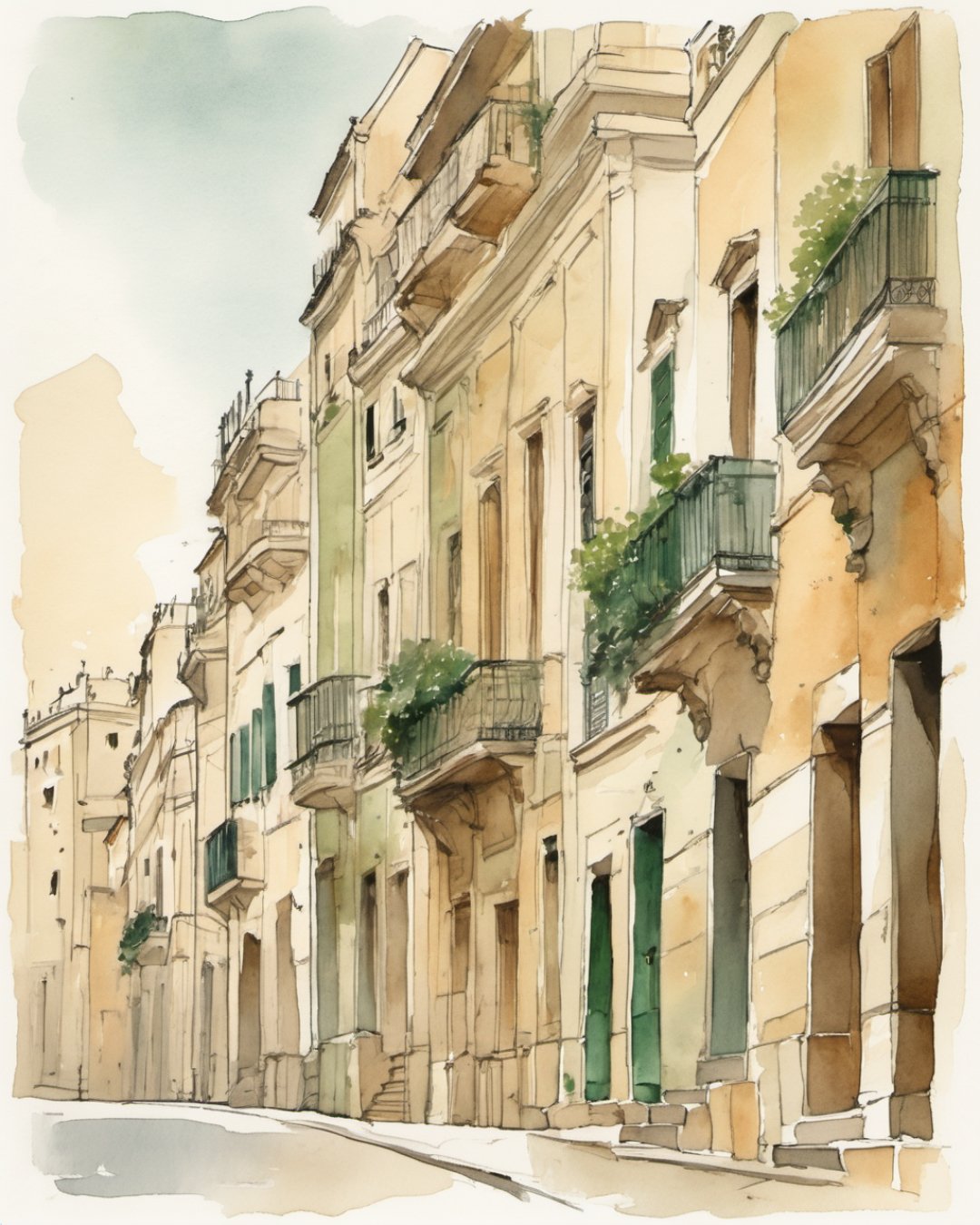 Watercolour of Maltese Balconies, Malta
