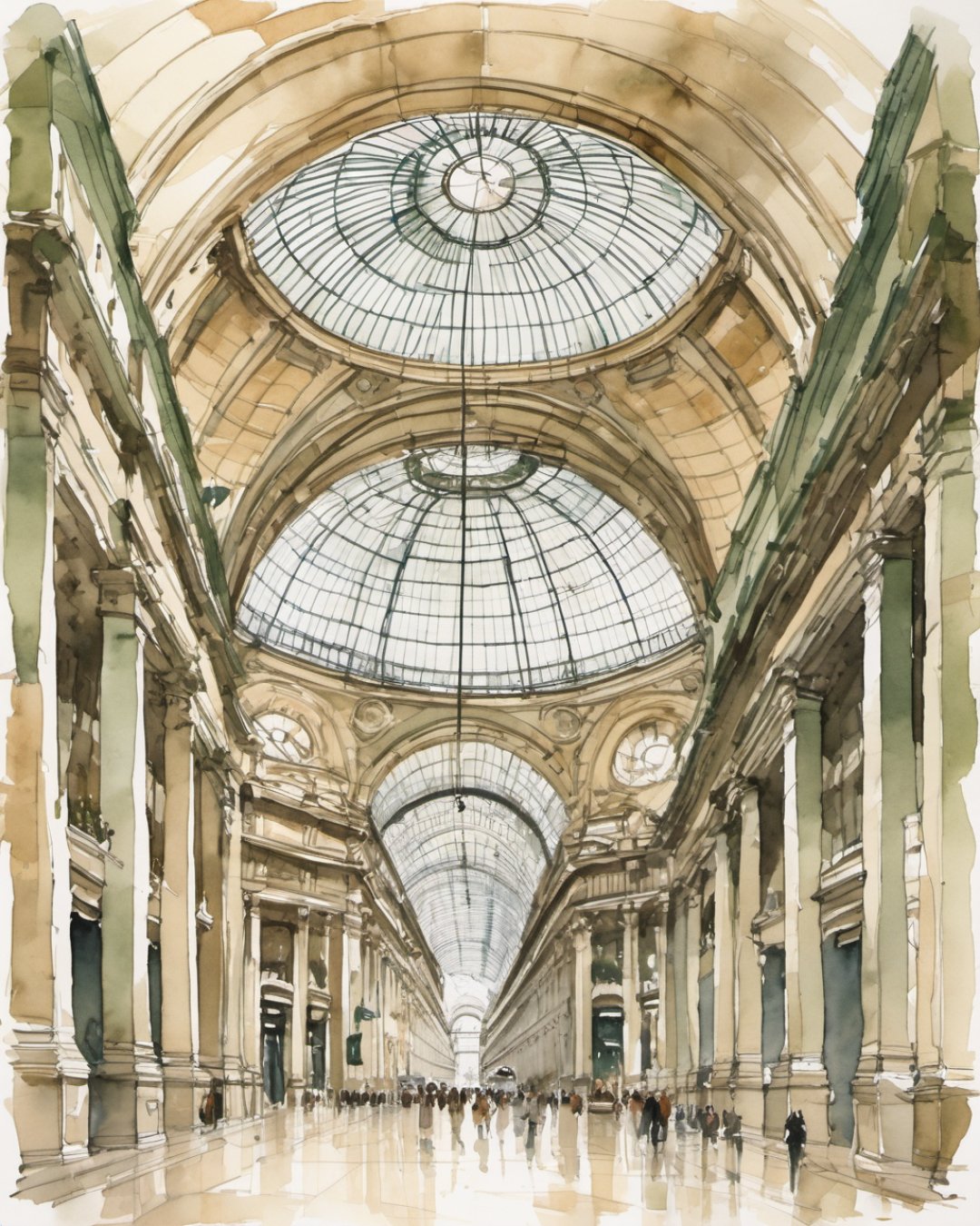 Watercolour of Galleria Vittorio Emanuele, Milano