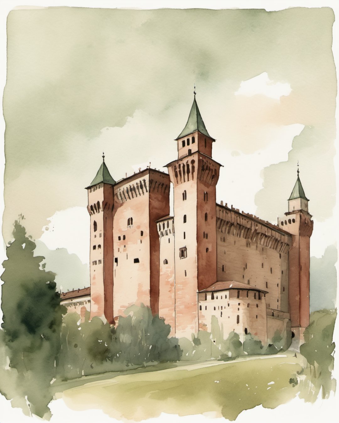 Watercolour of Sforza Castle, Milano