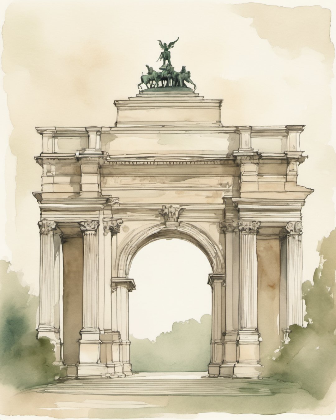 Watercolour of Arco della Pace, Milano