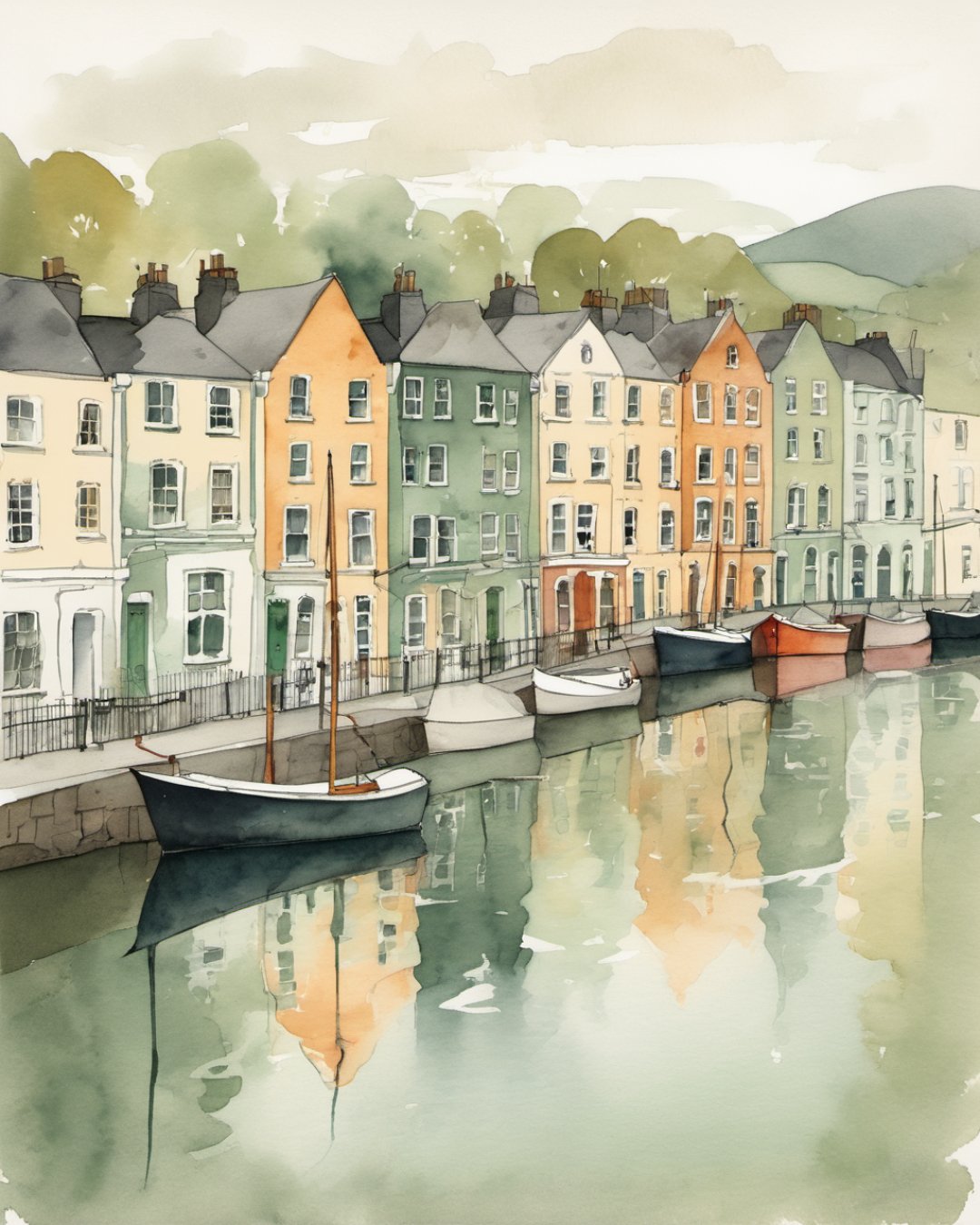 Watercolour of River Lee Quays, Cork