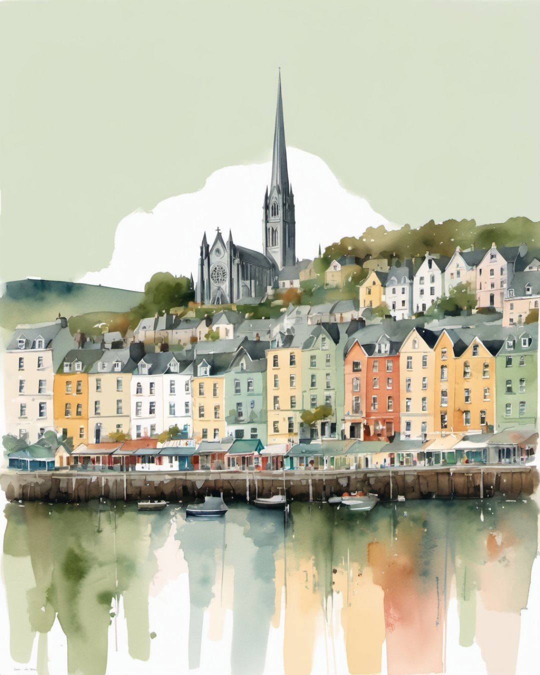Watercolour of Cobh Waterfront, Cork