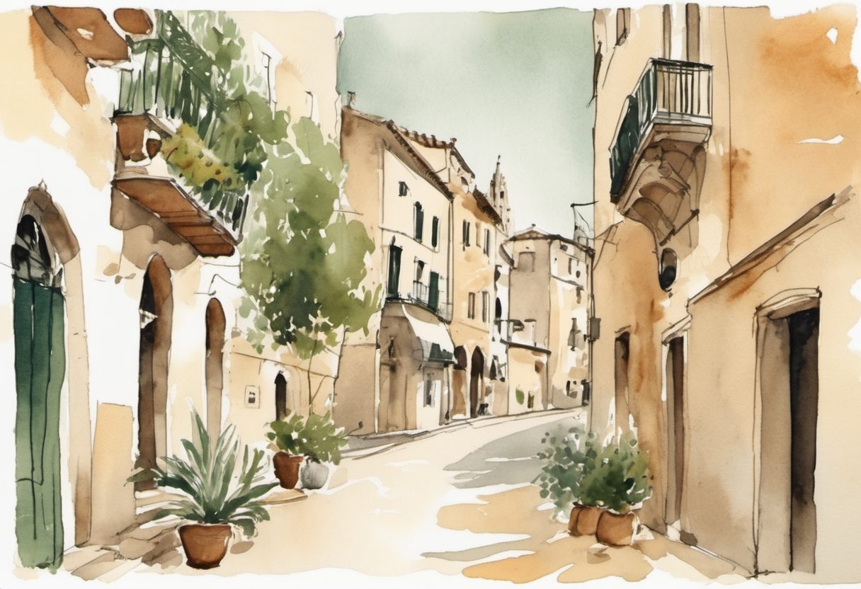 Watercolour scene of Palma de Mallorca