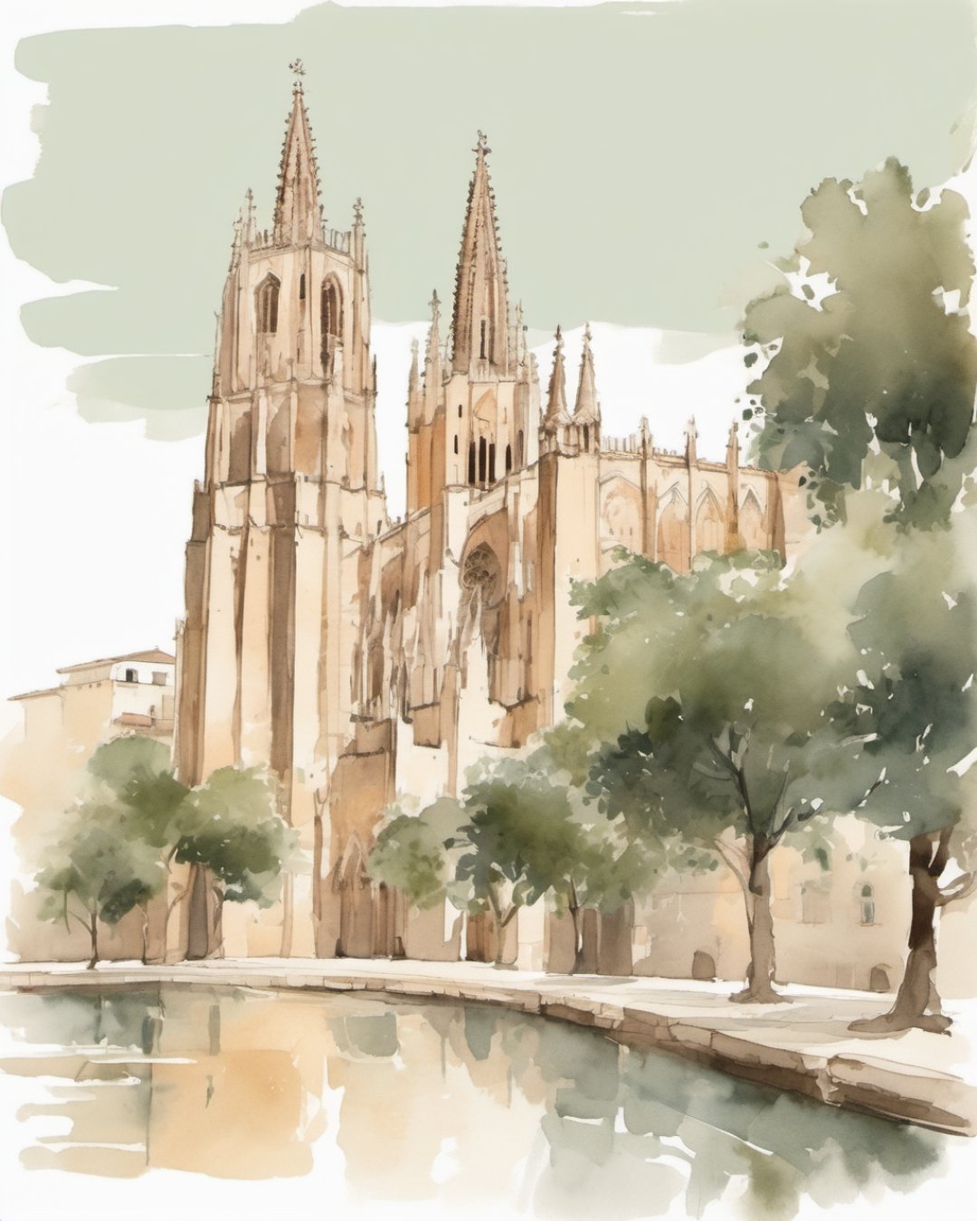 Watercolour of Palma Cathedral, Palma de Mallorca