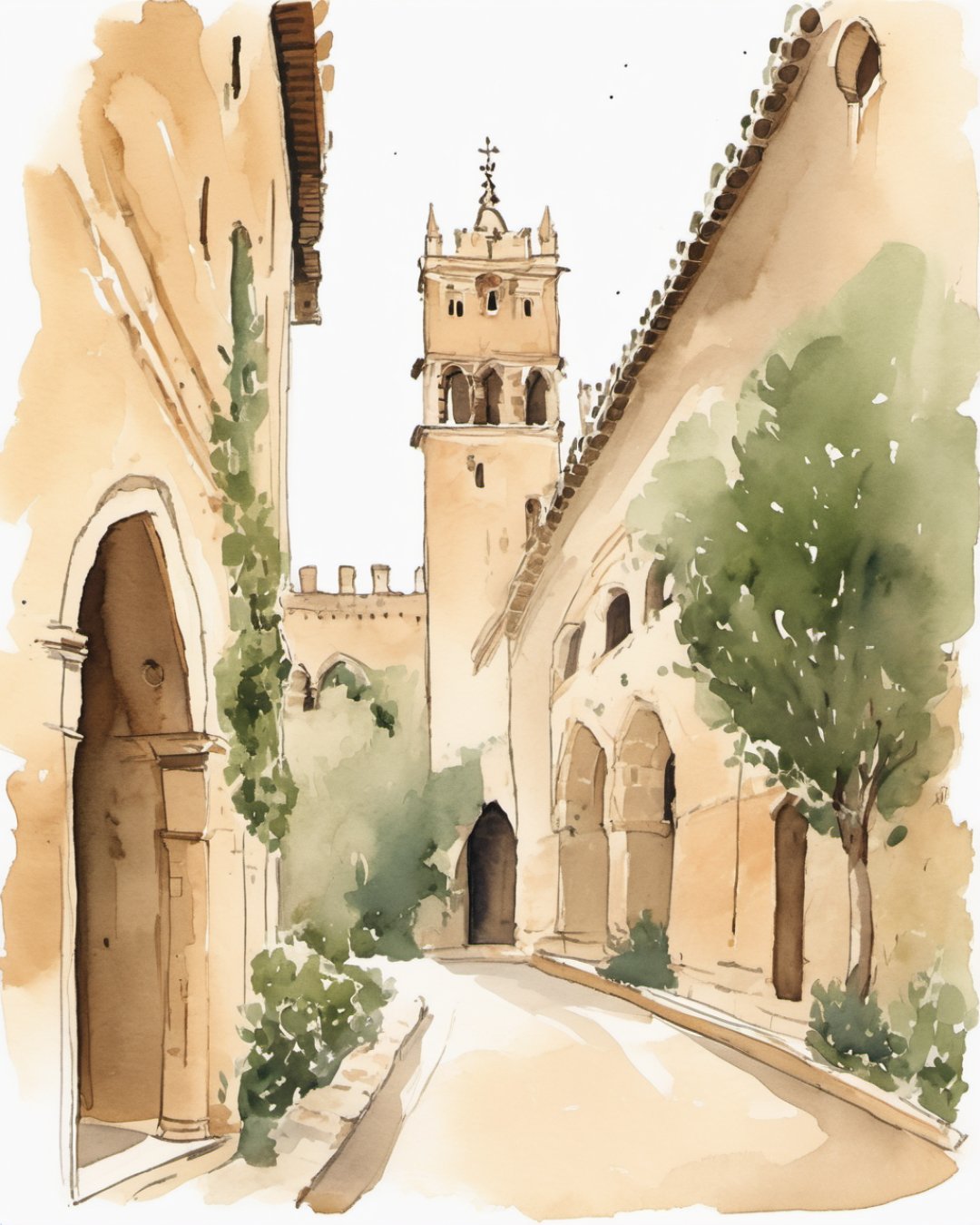Watercolour of Almudaina Palace, Palma de Mallorca