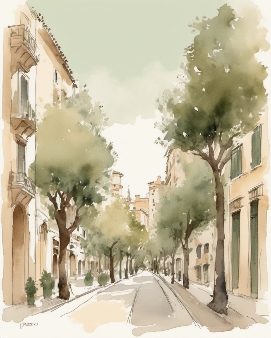 Watercolour of Passeig del Born, Palma de Mallorca