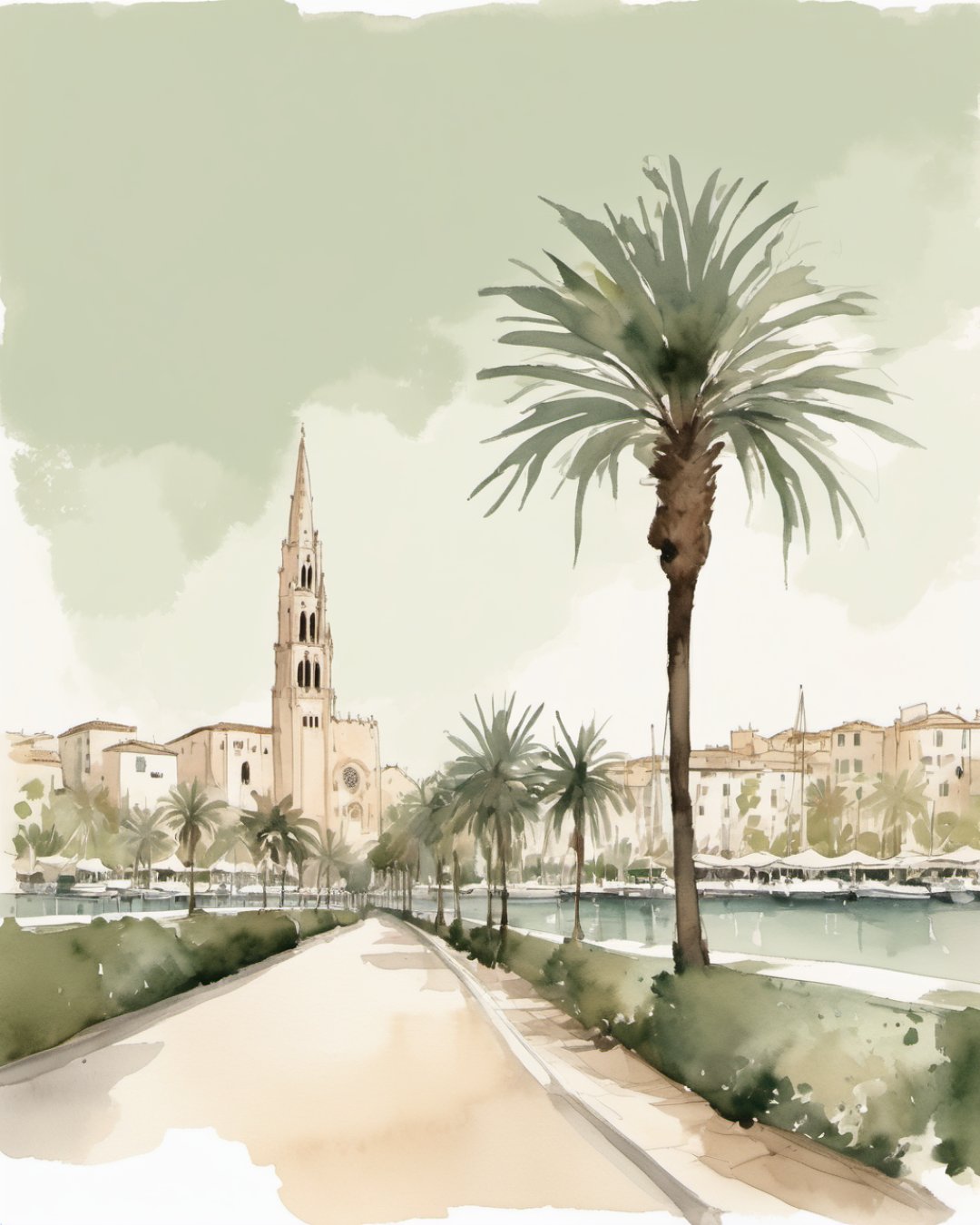 Watercolour of Palma Seafront, Palma de Mallorca