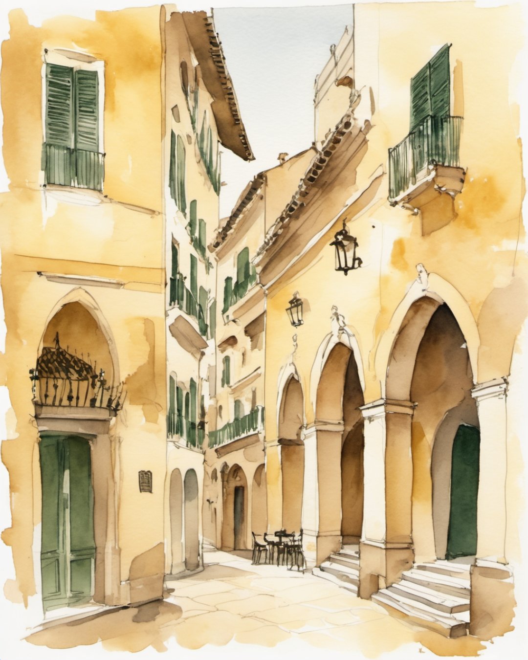 Watercolour of Plaça Major, Palma de Mallorca