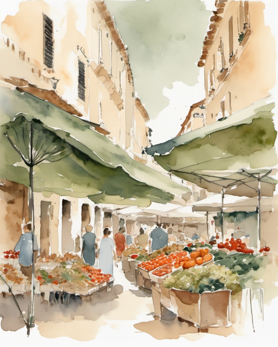 Watercolour of Mercat de l'Olivar, Palma de Mallorca
