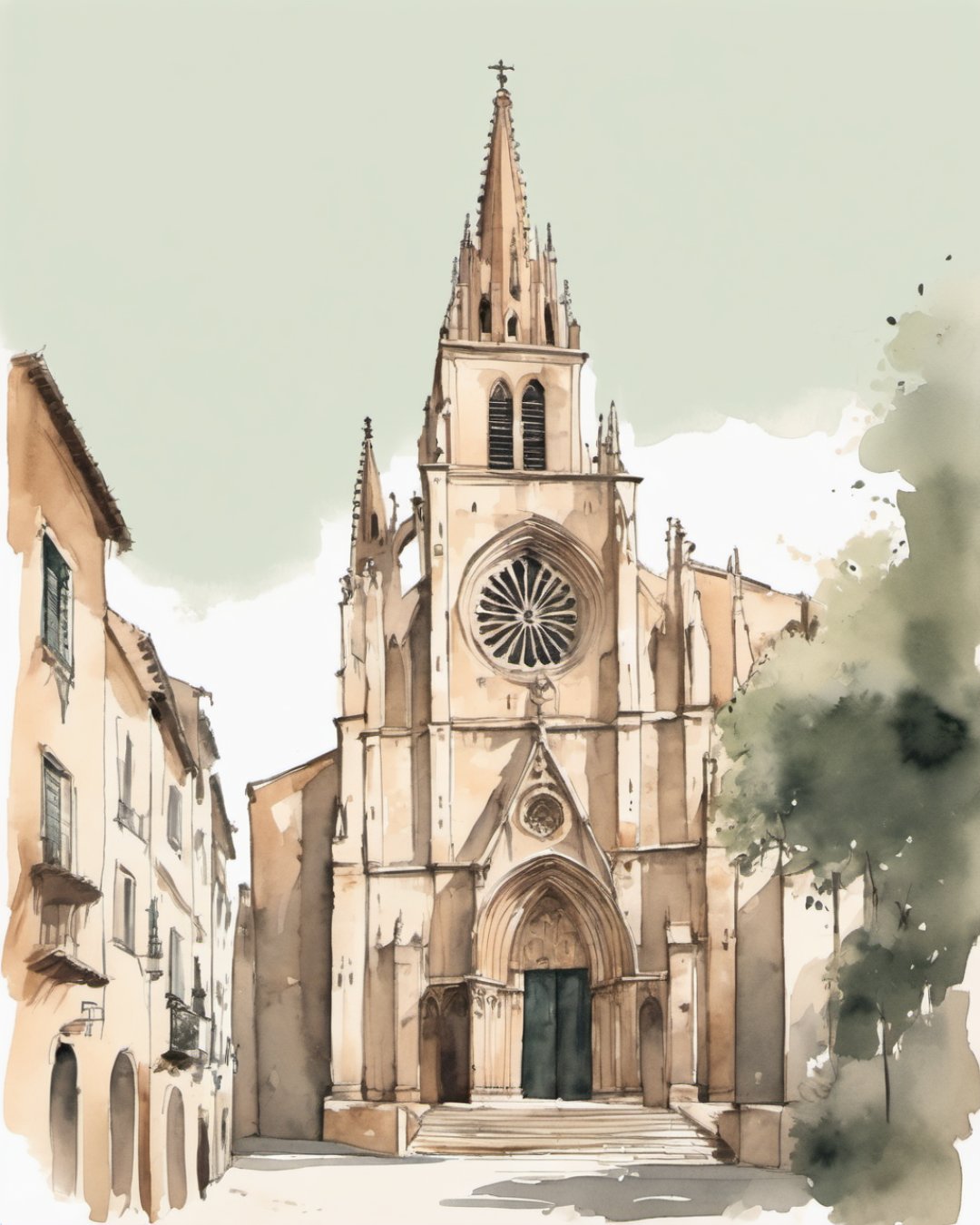 Watercolour of Santa Eulàlia, Palma de Mallorca