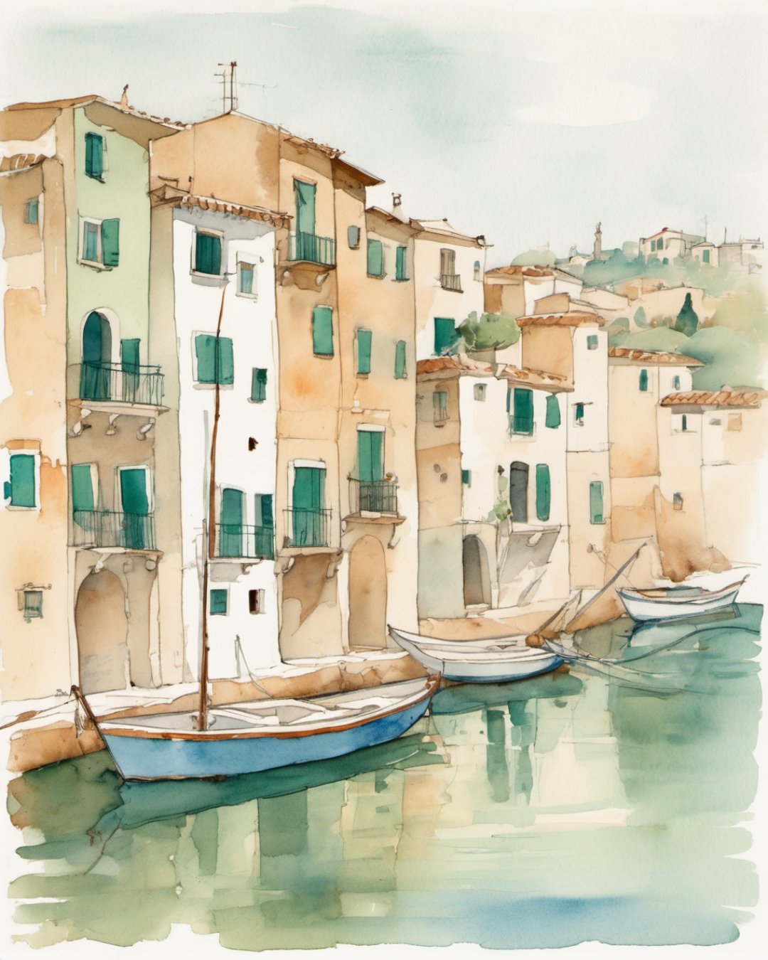 Watercolour of Portixol, Palma de Mallorca