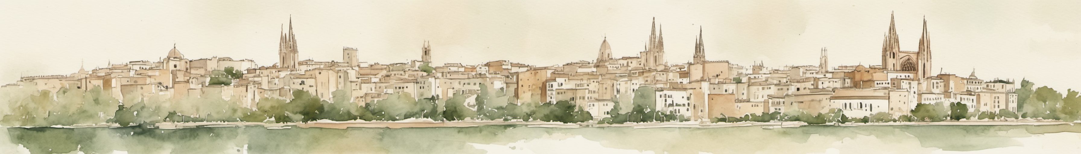 Watercolour illustration of Palma de Mallorca, Spain