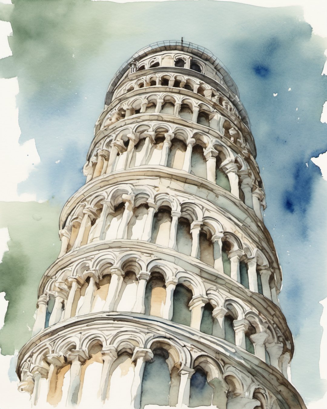 Watercolour of Leaning Tower, Pisa