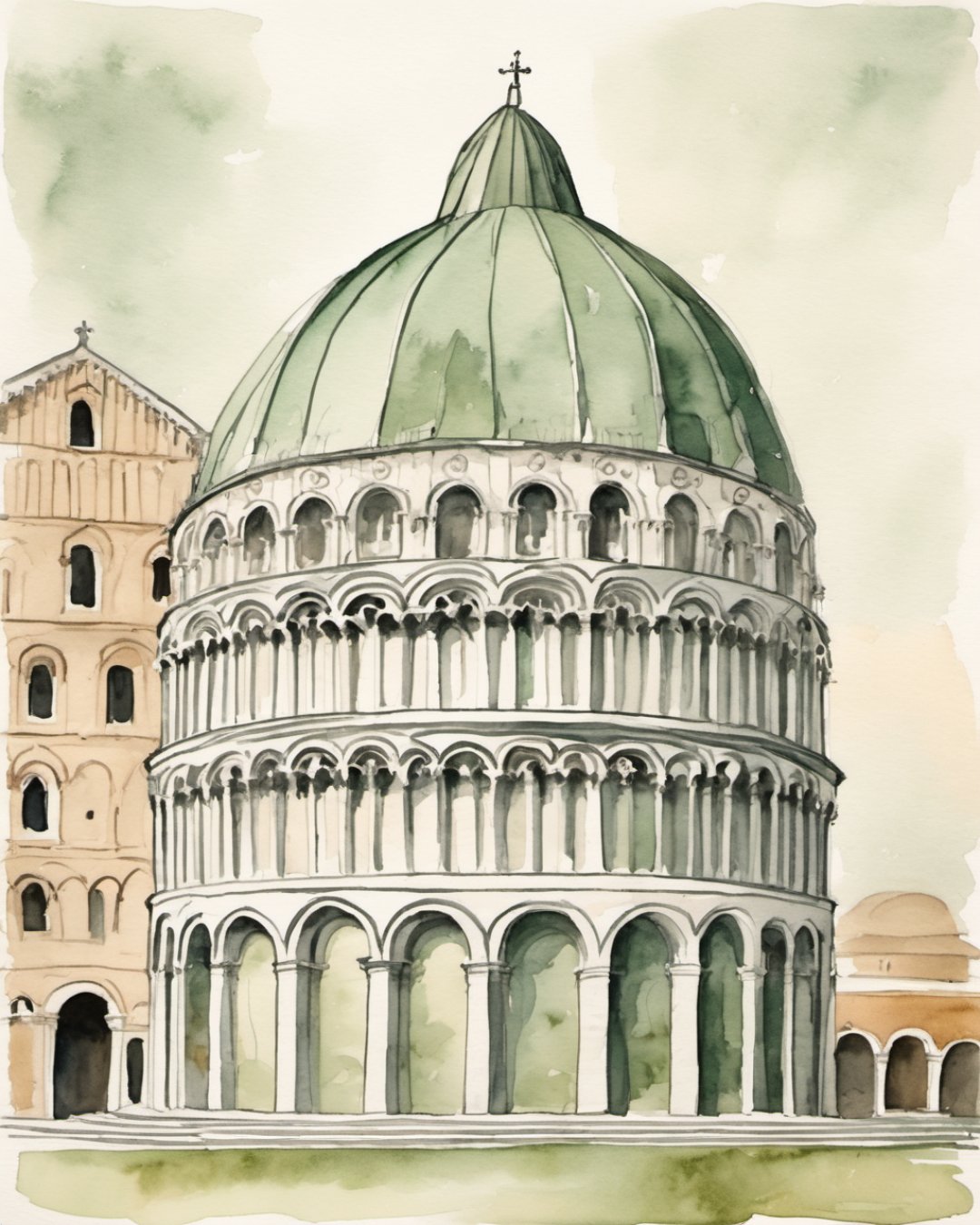 Watercolour of The Baptistery, Pisa