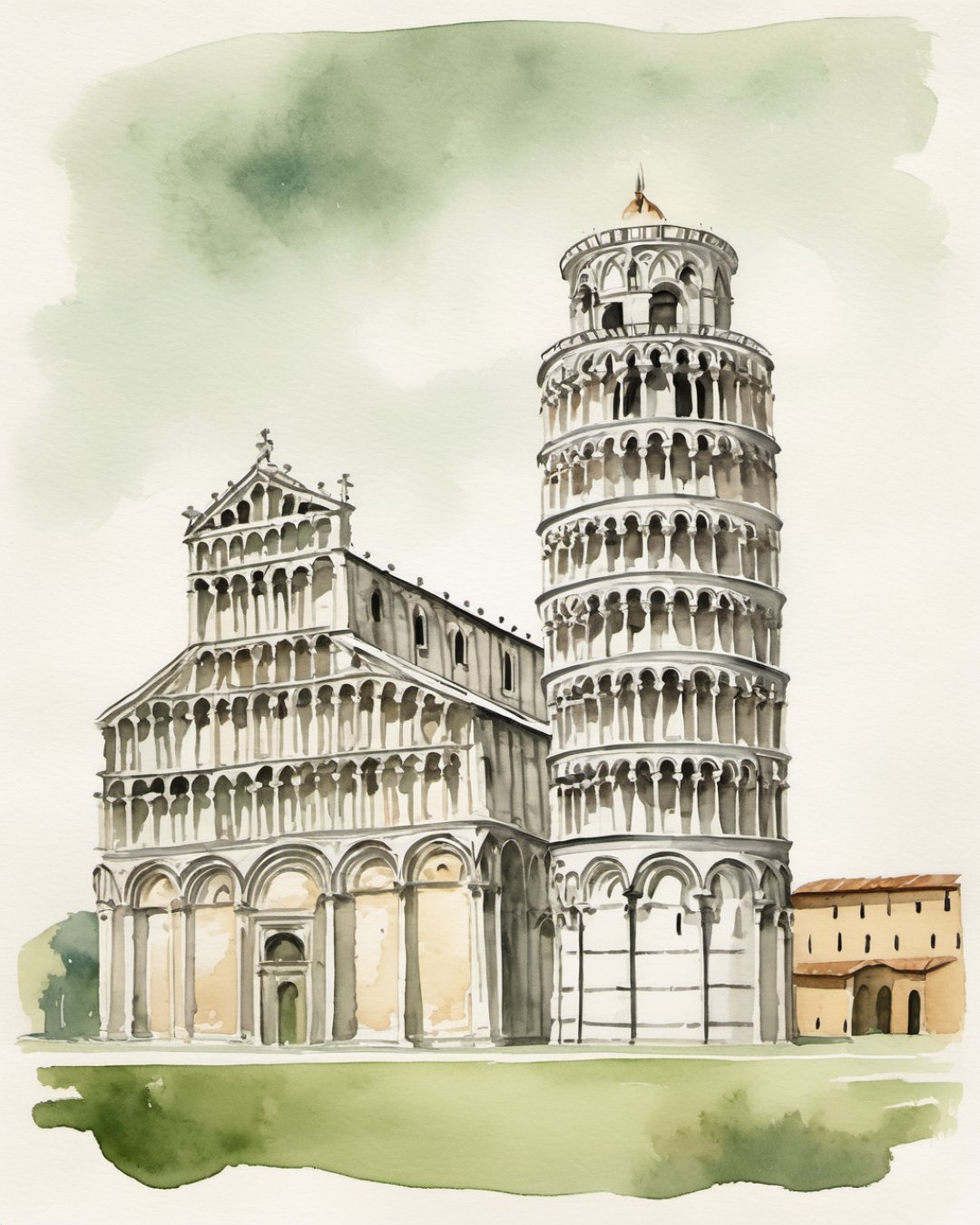 Watercolour of Piazza dei Miracoli, Pisa
