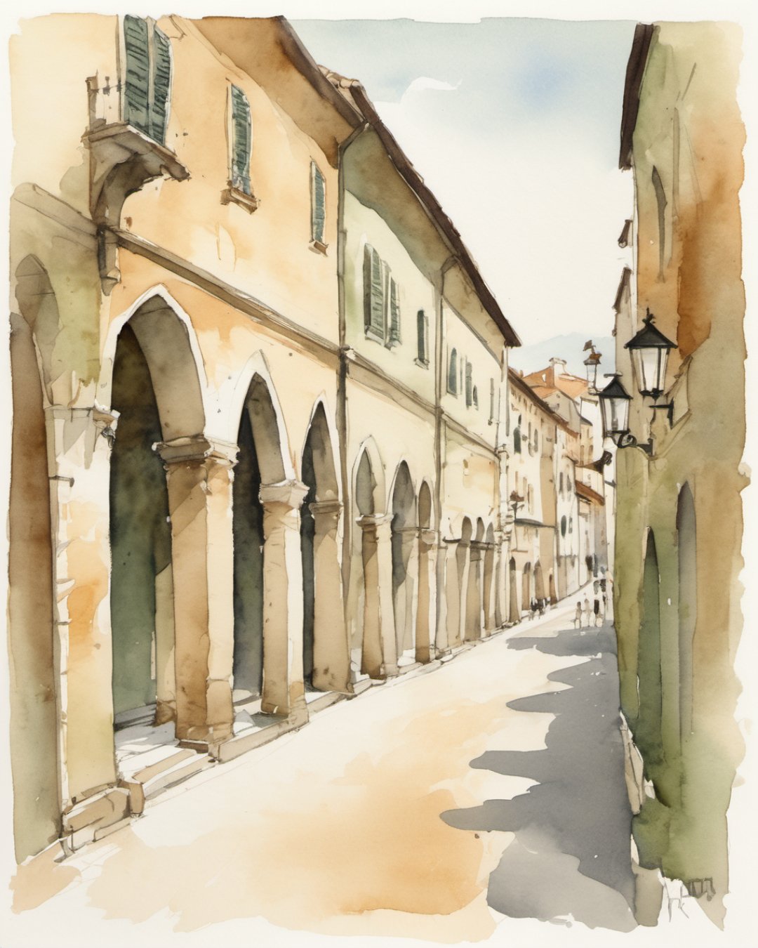 Watercolour of Borgo Stretto, Pisa