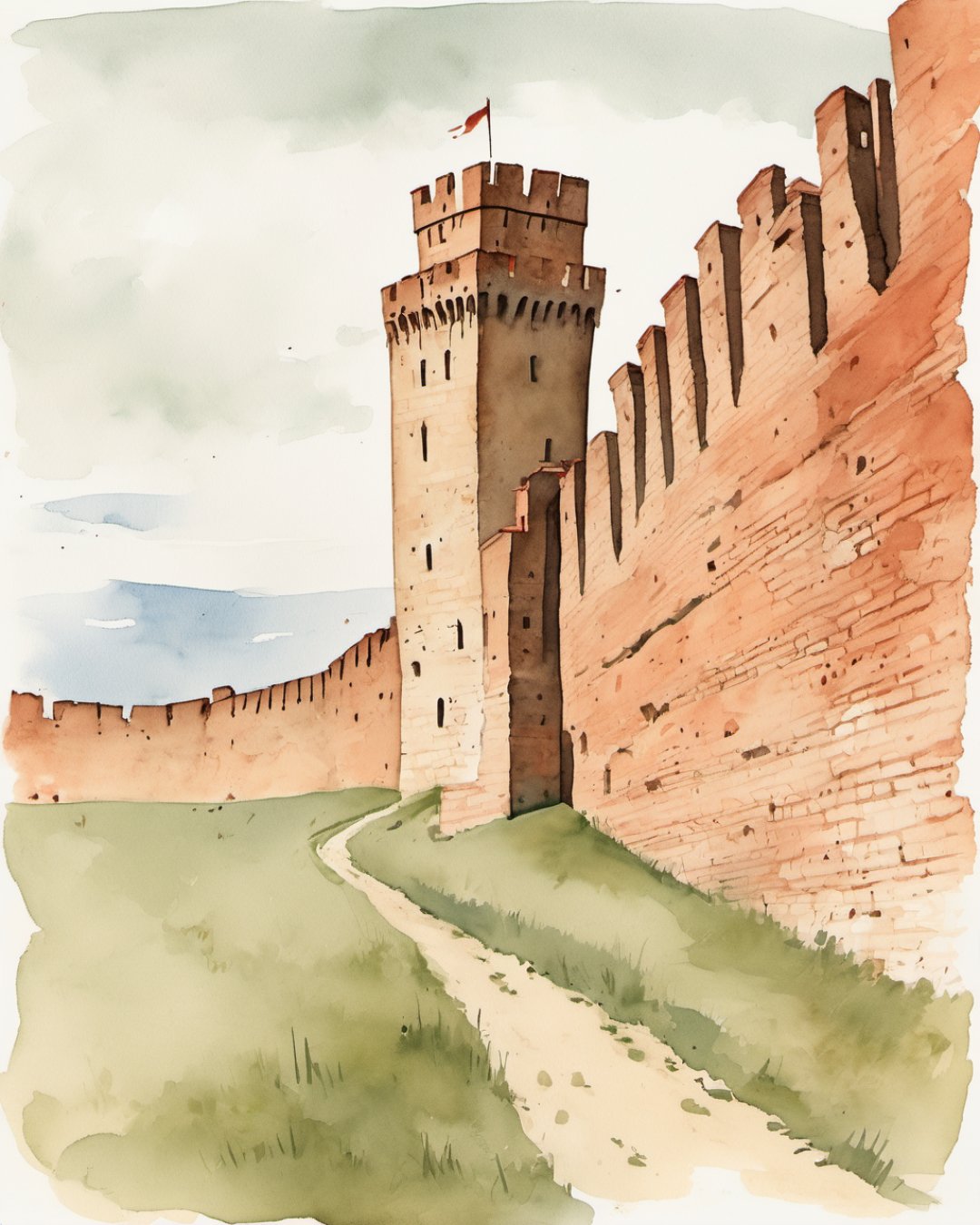 Watercolour of City Walls, Pisa