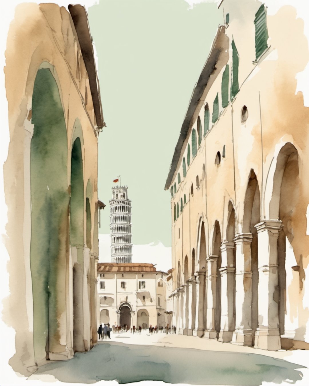 Watercolour of Piazza delle Vettovaglie, Pisa