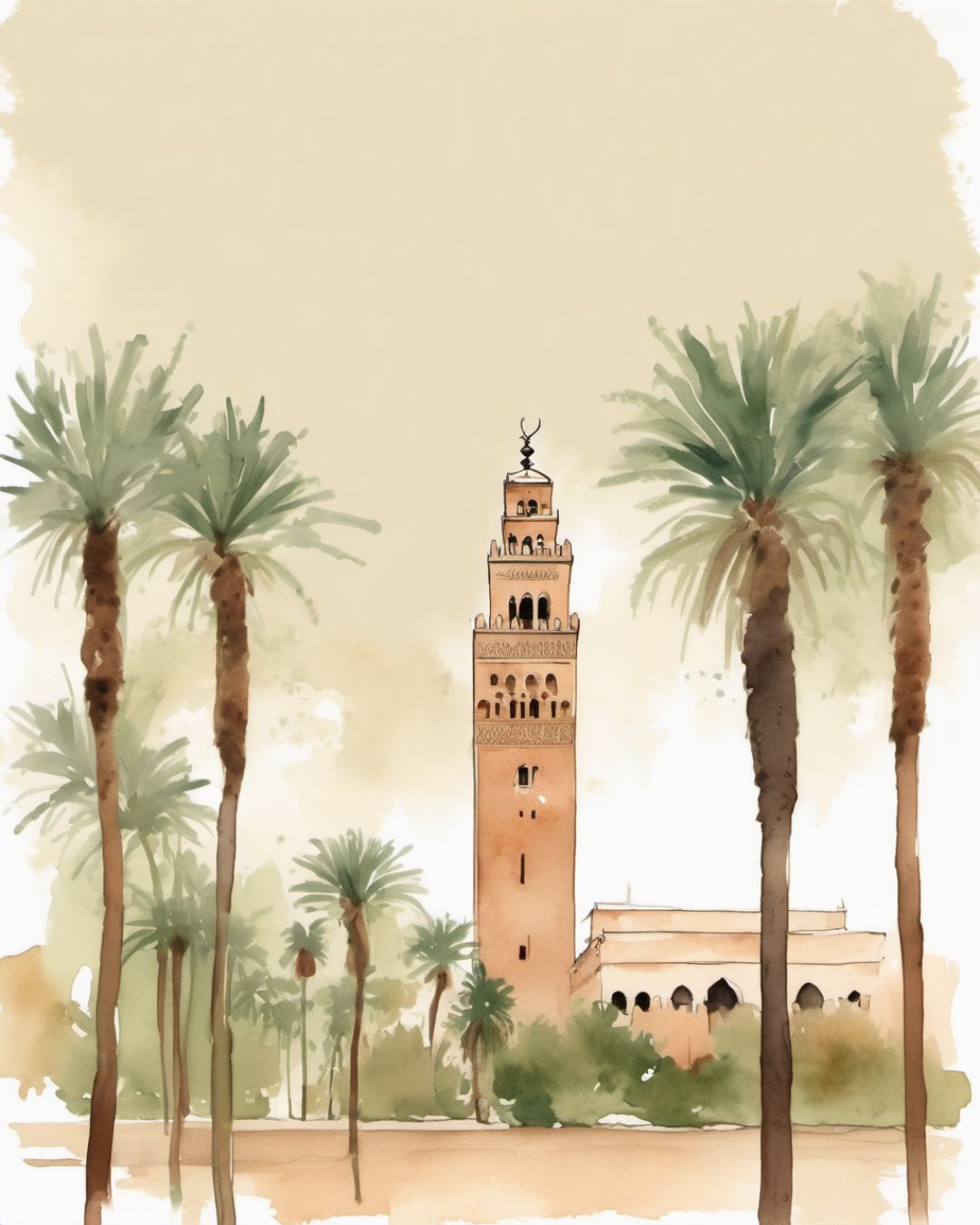 Watercolour of Koutoubia Mosque, Marrakech