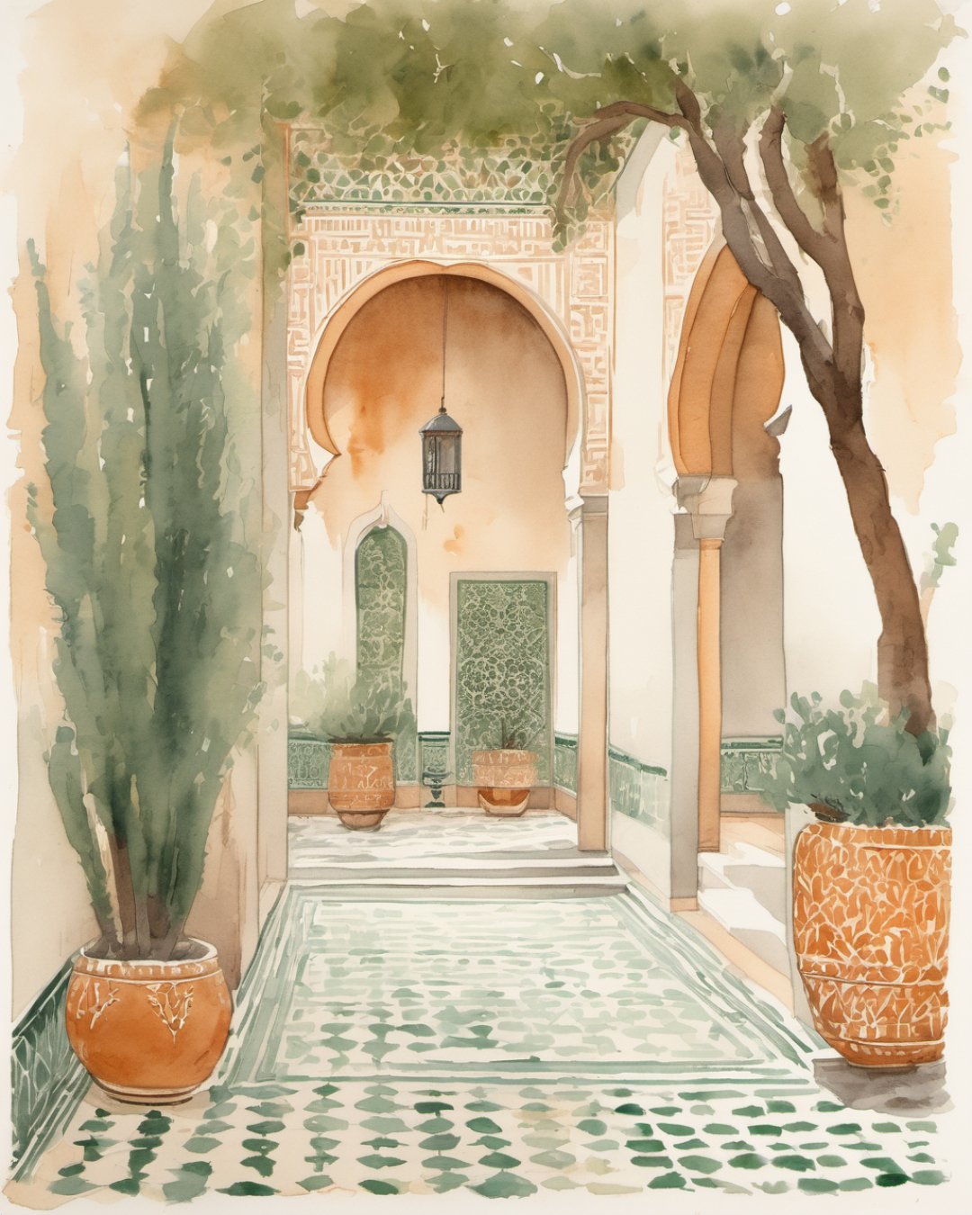 Watercolour of Bahia Palace, Marrakech