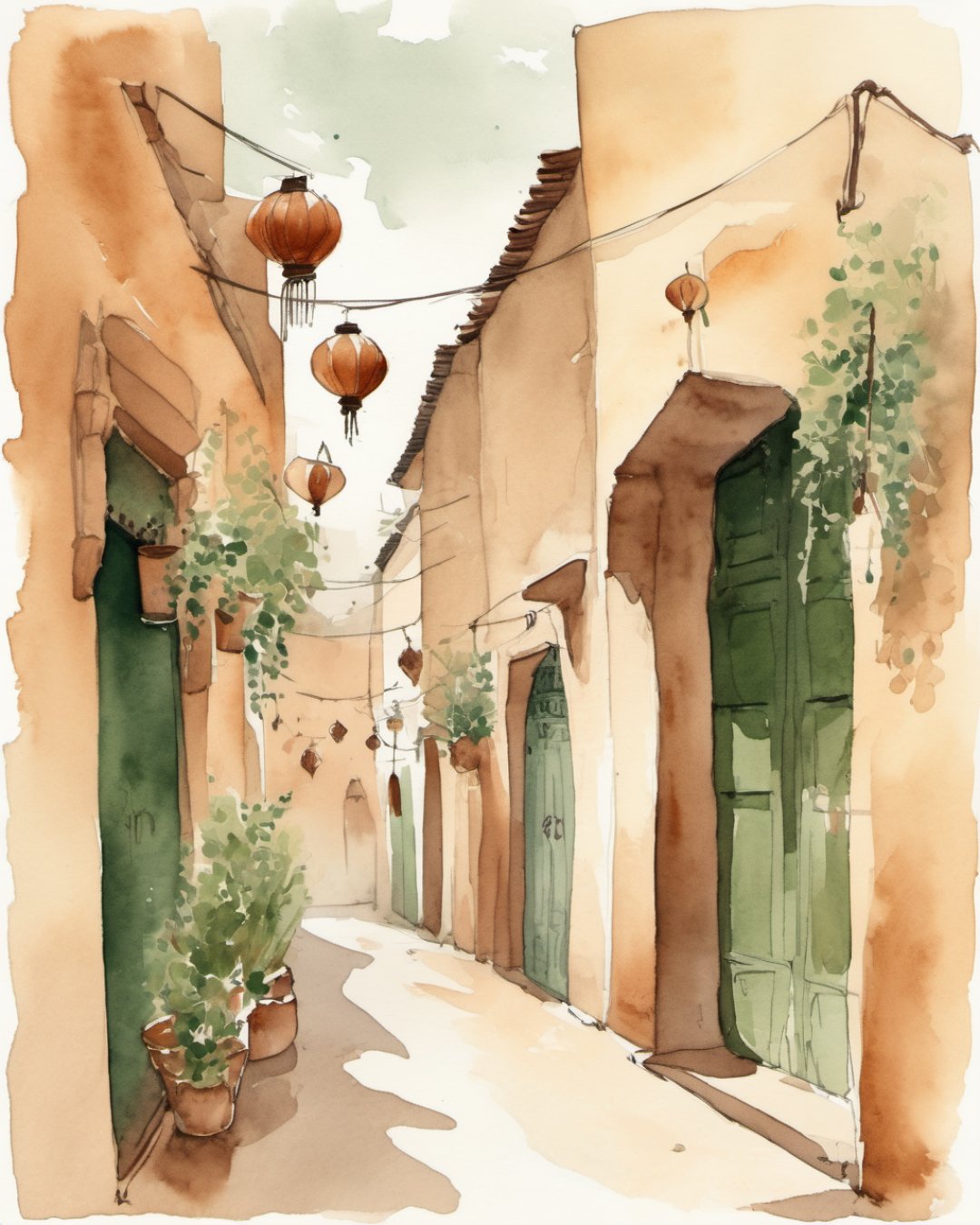Watercolour of The Souks, Marrakech