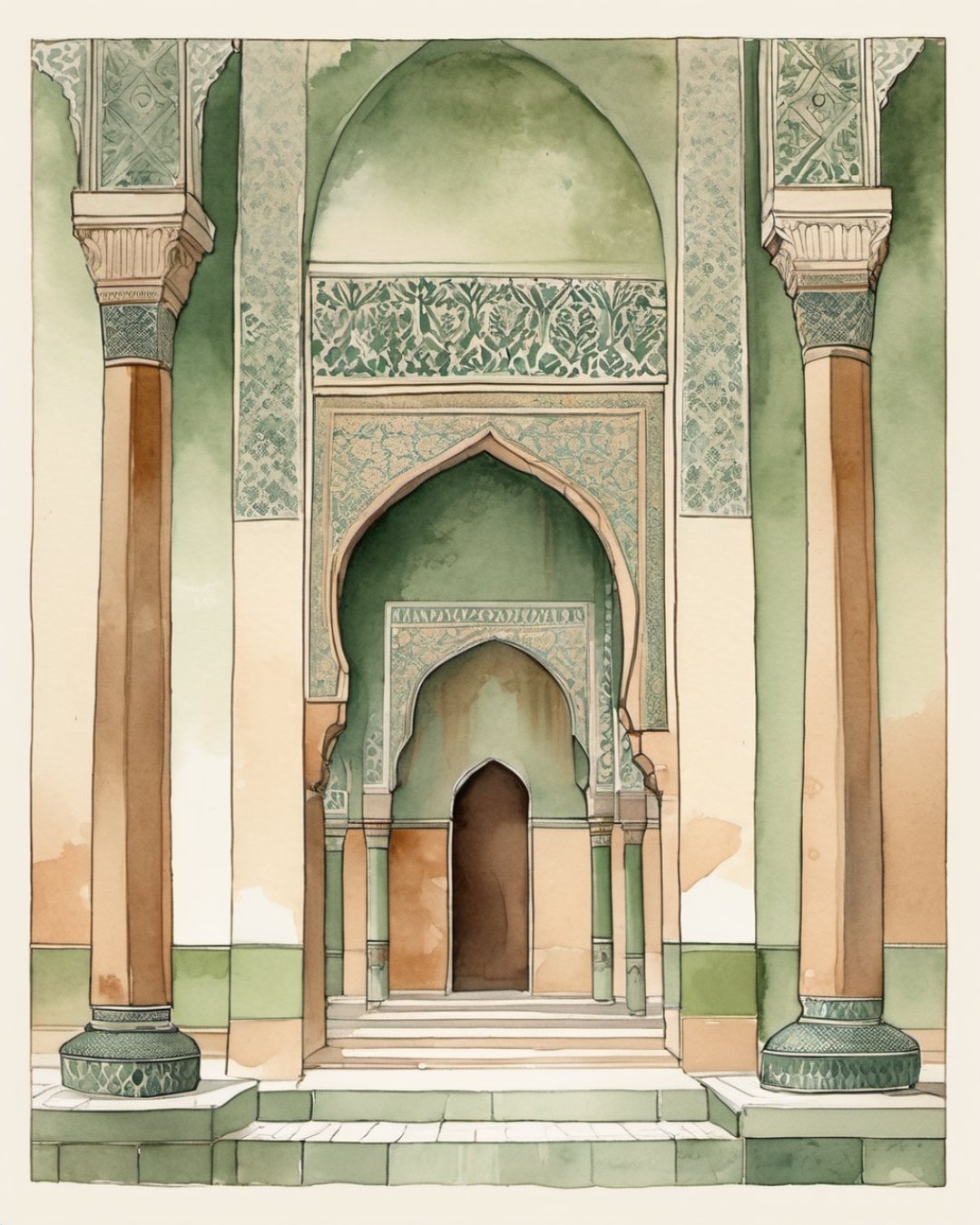 Watercolour of Saadian Tombs, Marrakech