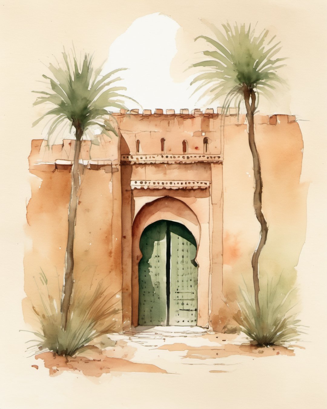 Watercolour of Medina Ramparts, Marrakech