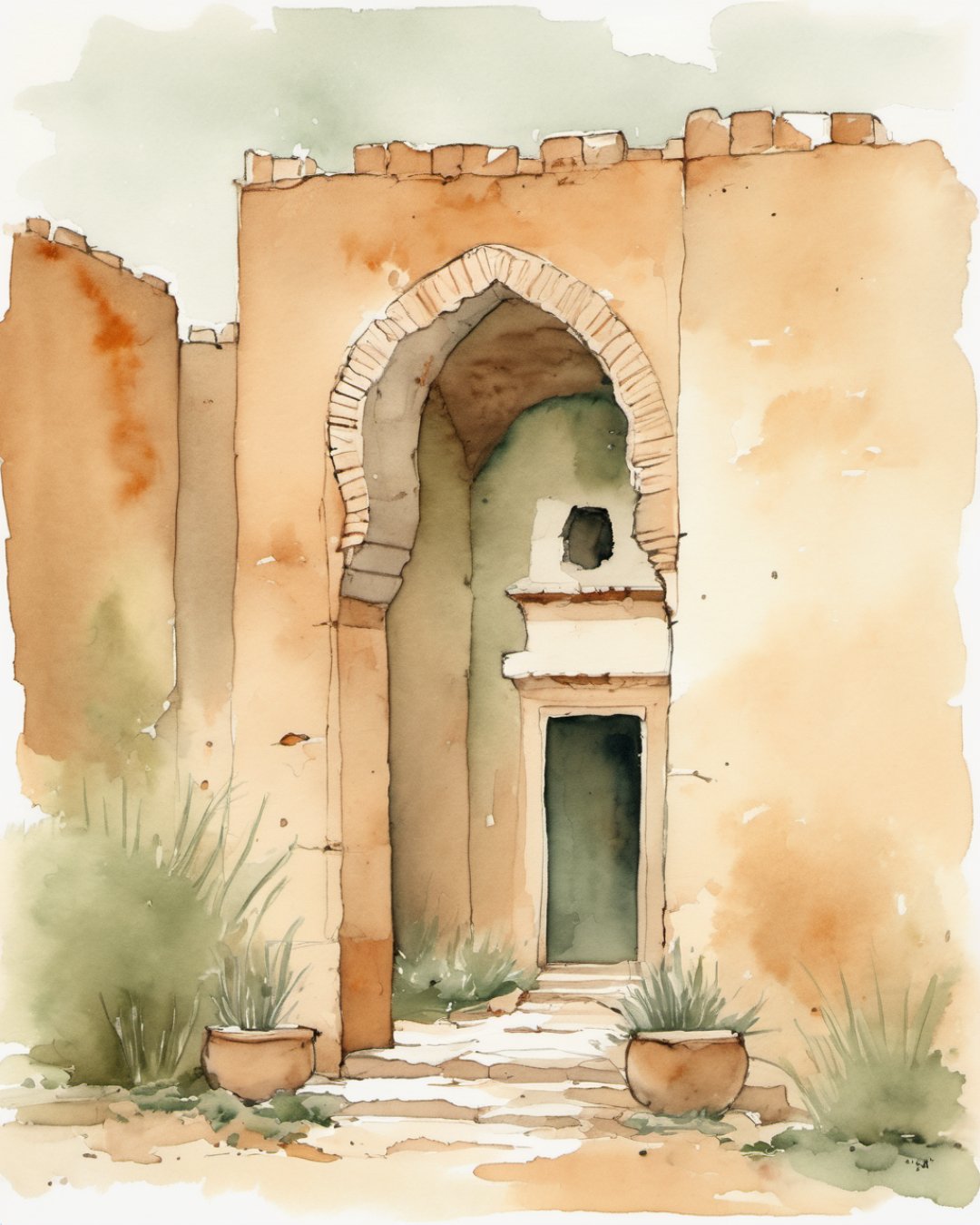Watercolour of El Badi Palace, Marrakech