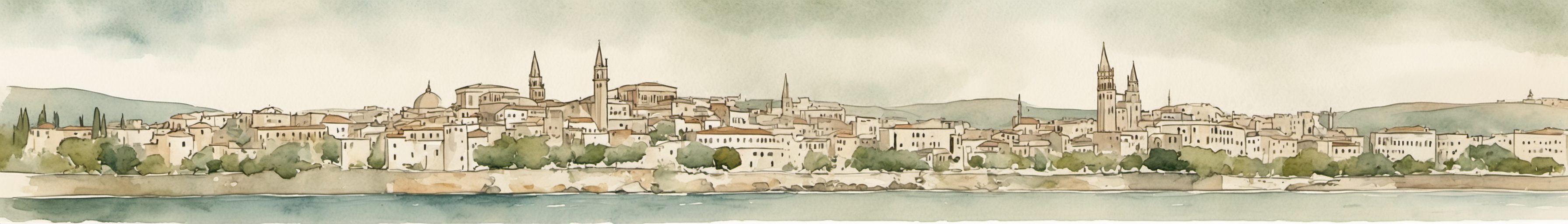Watercolour illustration of Rhodos, Greece
