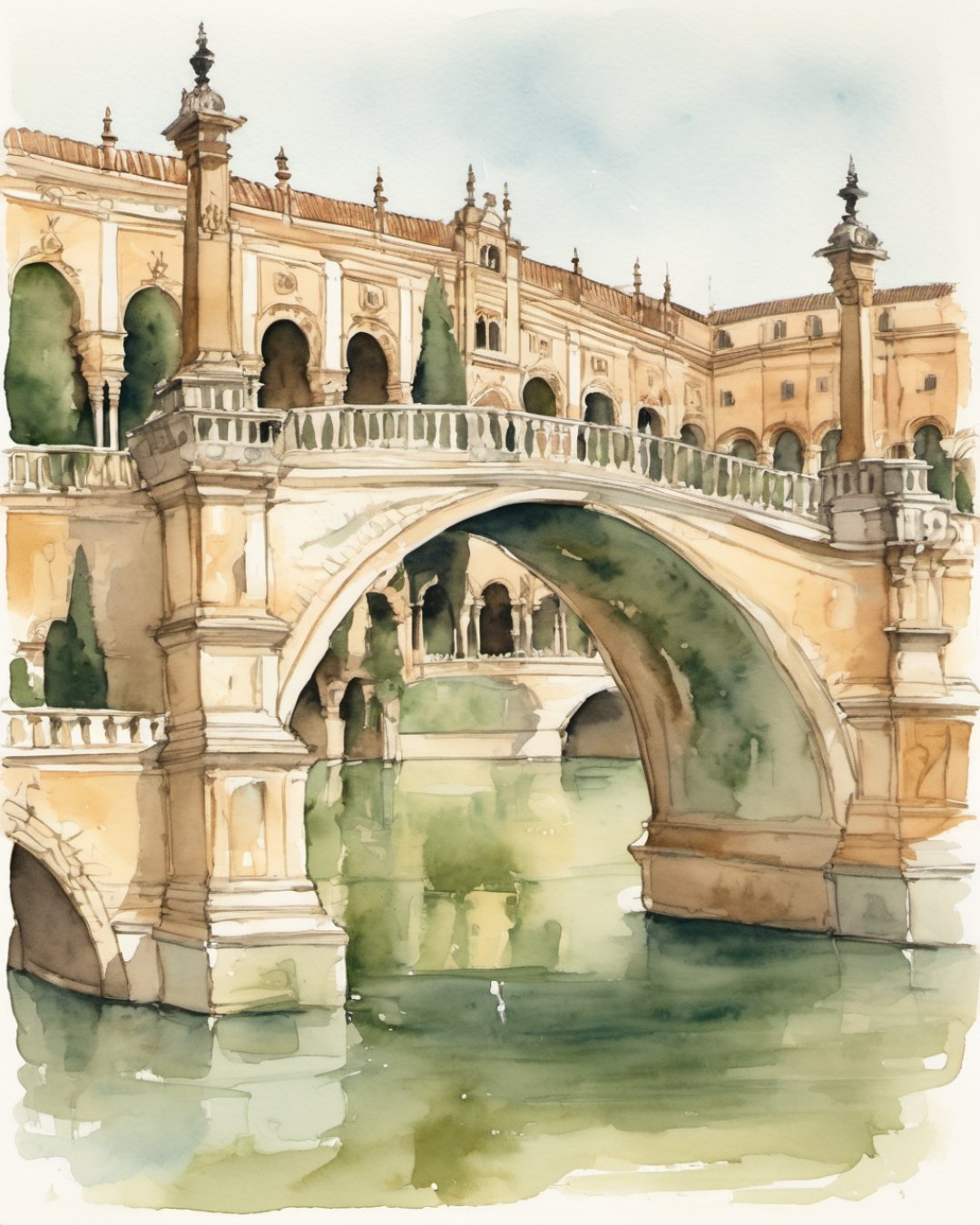 Watercolour of Plaza de España, Sevilla