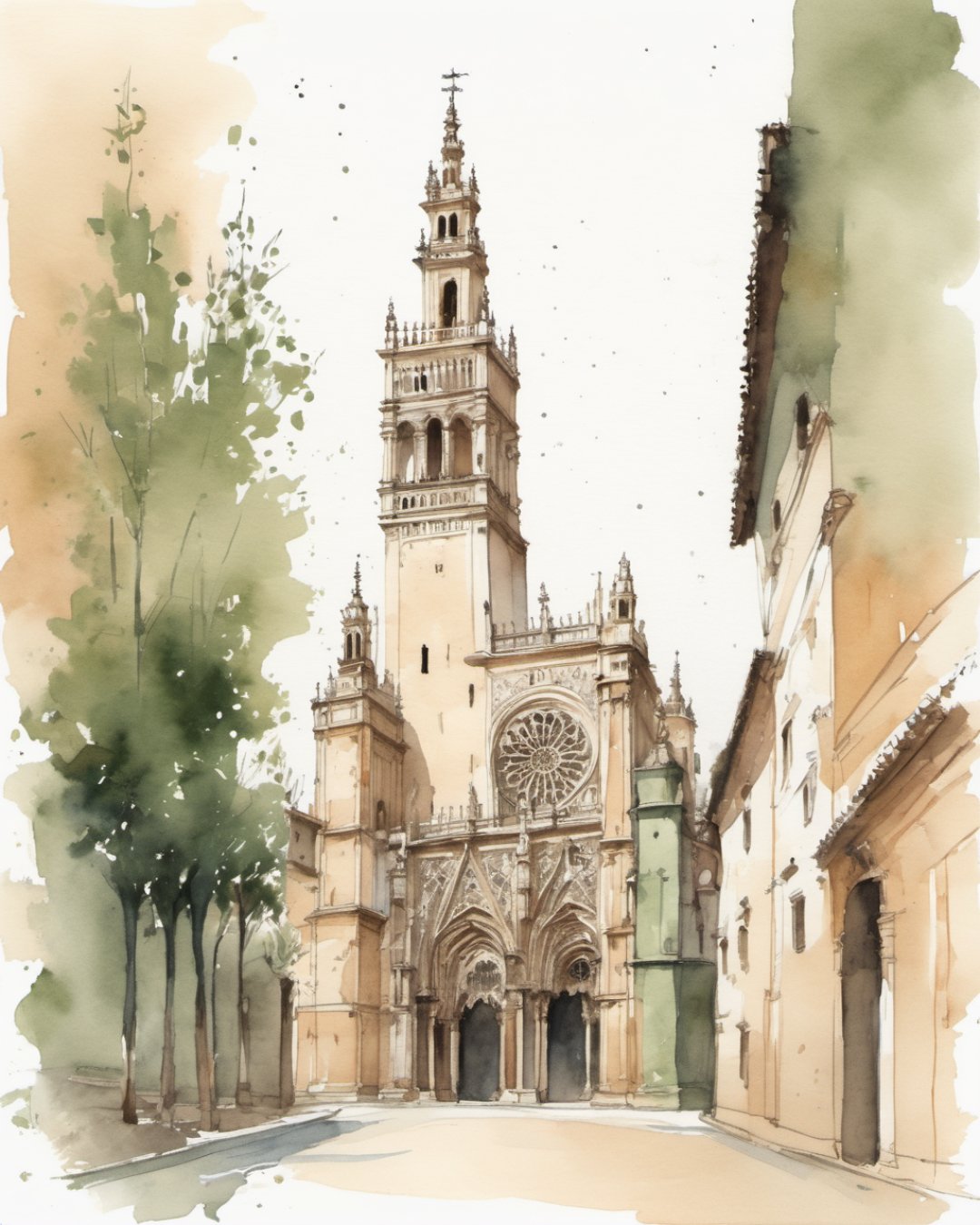 Watercolour of Seville Cathedral, Sevilla