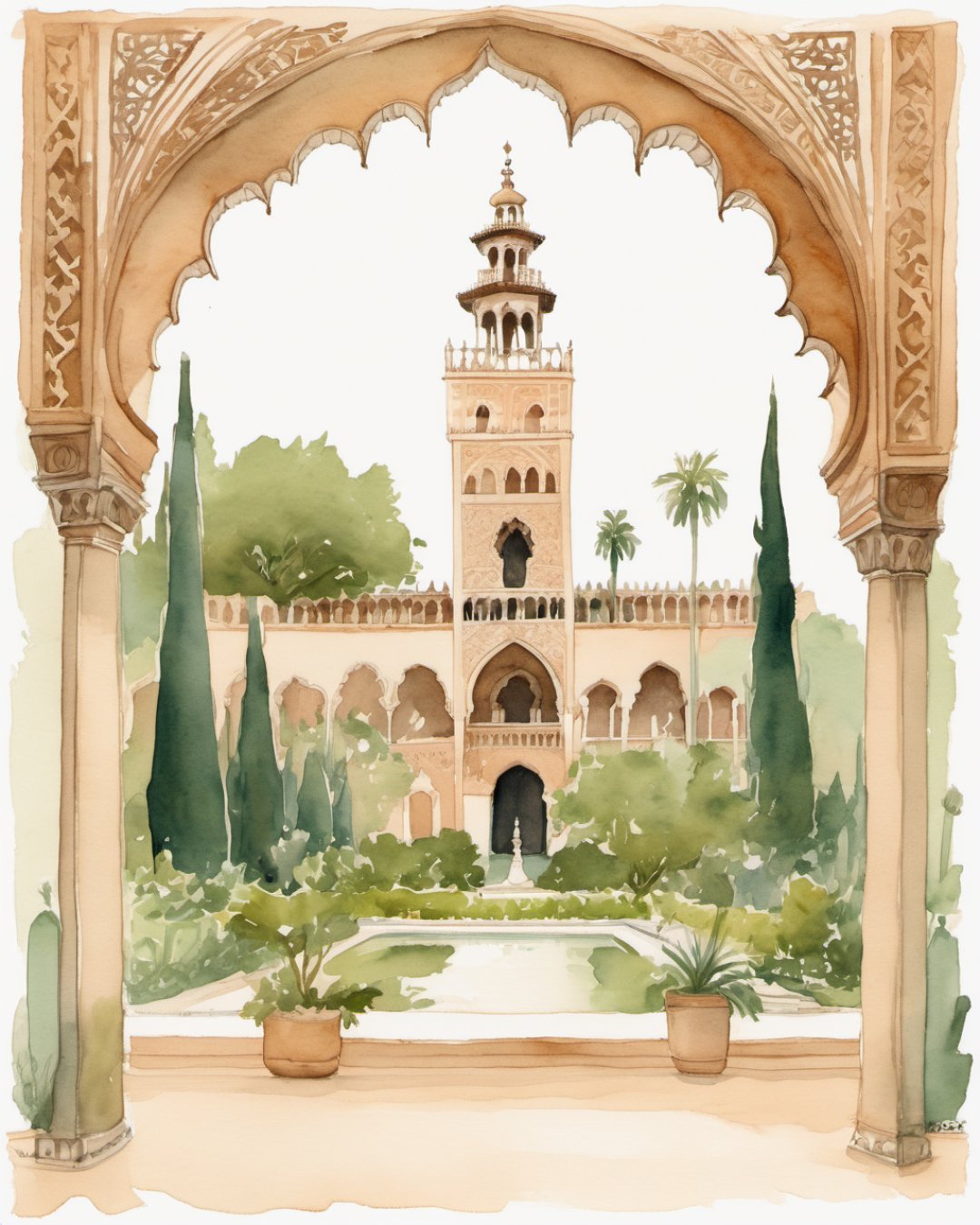 Watercolour of Real Alcázar, Sevilla