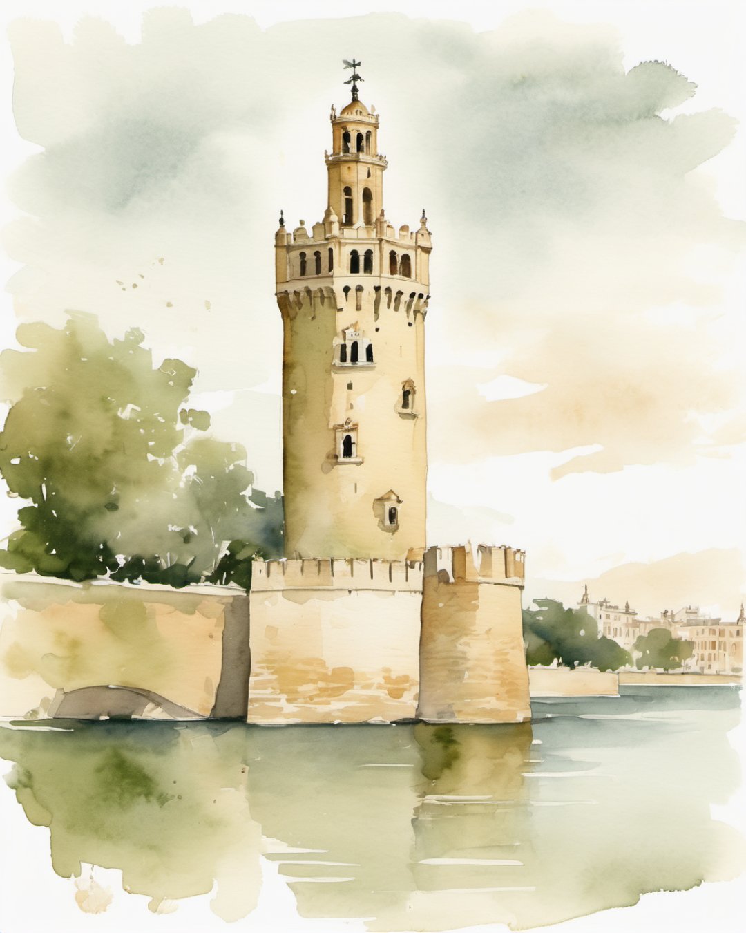 Watercolour of Torre del Oro, Sevilla
