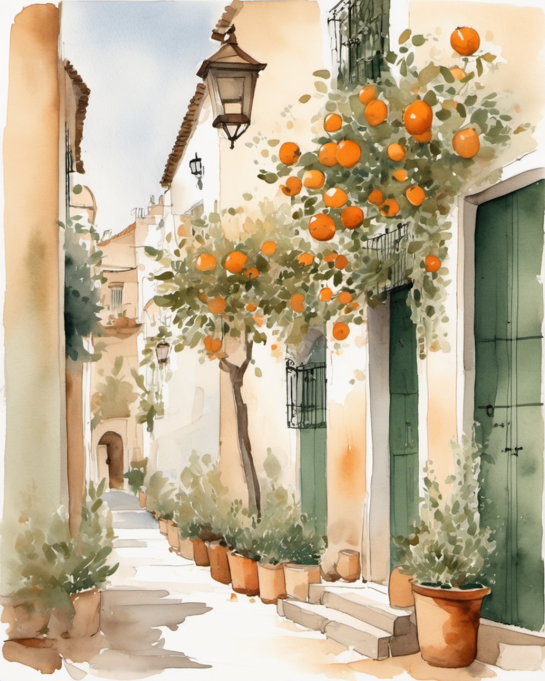Watercolour of Barrio Santa Cruz, Sevilla
