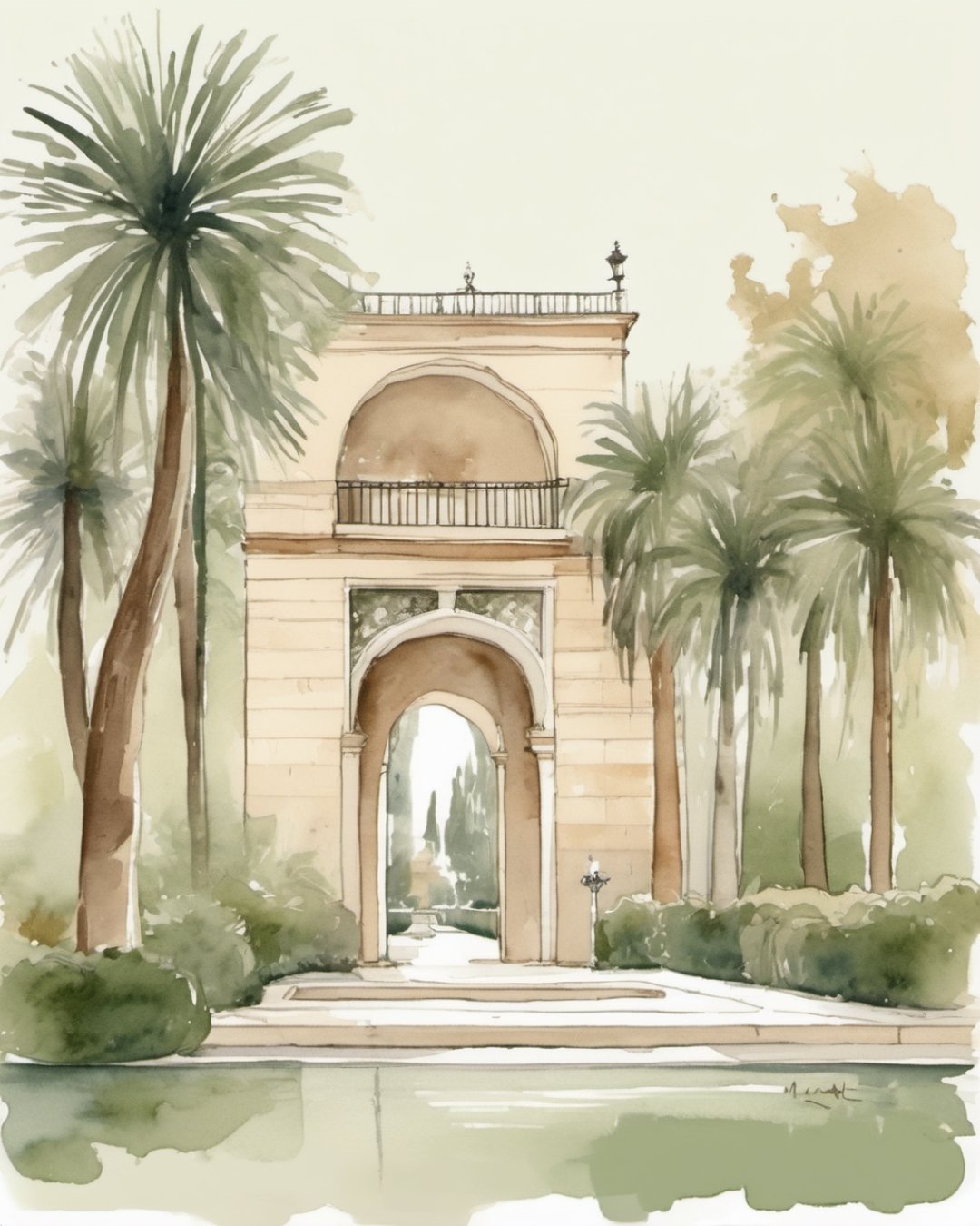 Watercolour of Maria Luisa Park, Sevilla