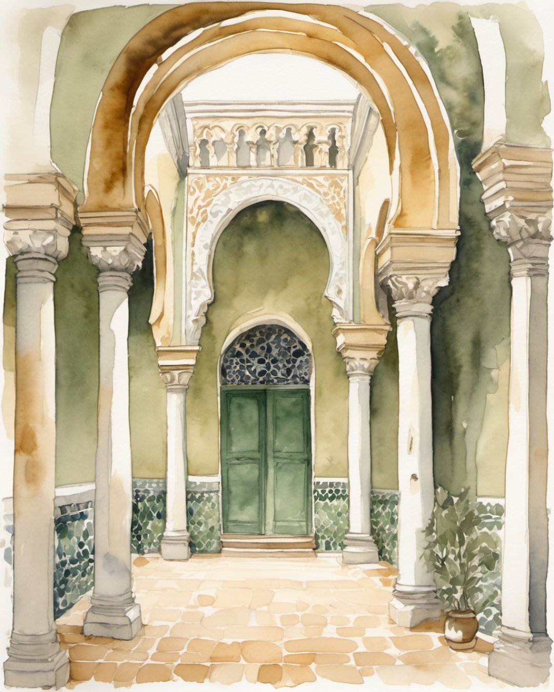 Watercolour of Casa de Pilatos, Sevilla