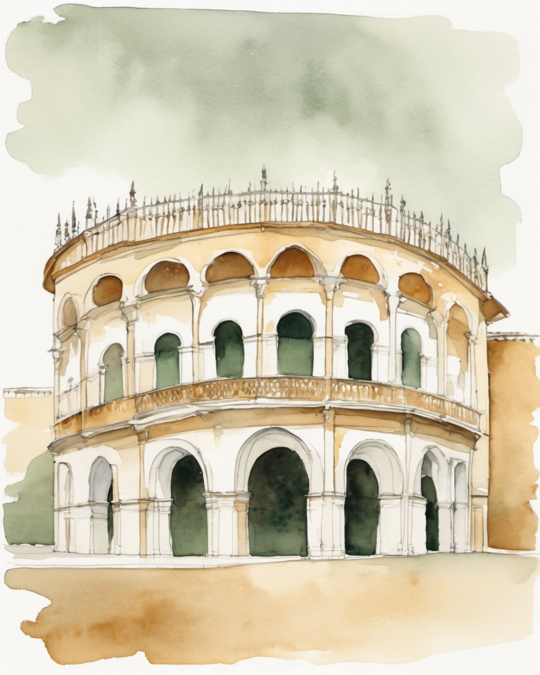 Watercolour of Plaza de Toros, Sevilla