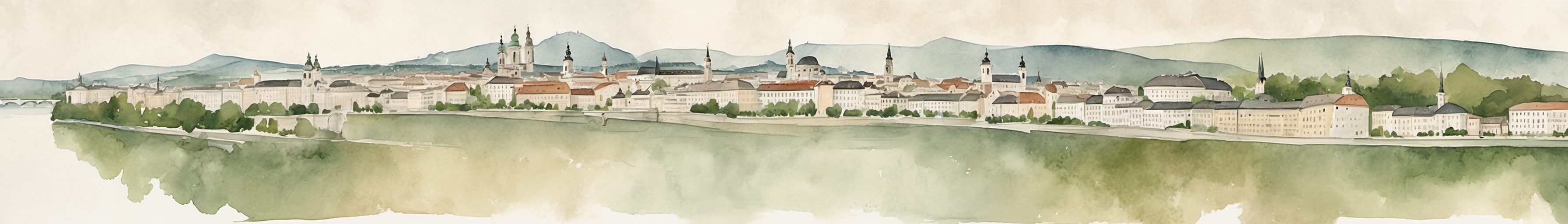 Watercolour illustration of Salzburg