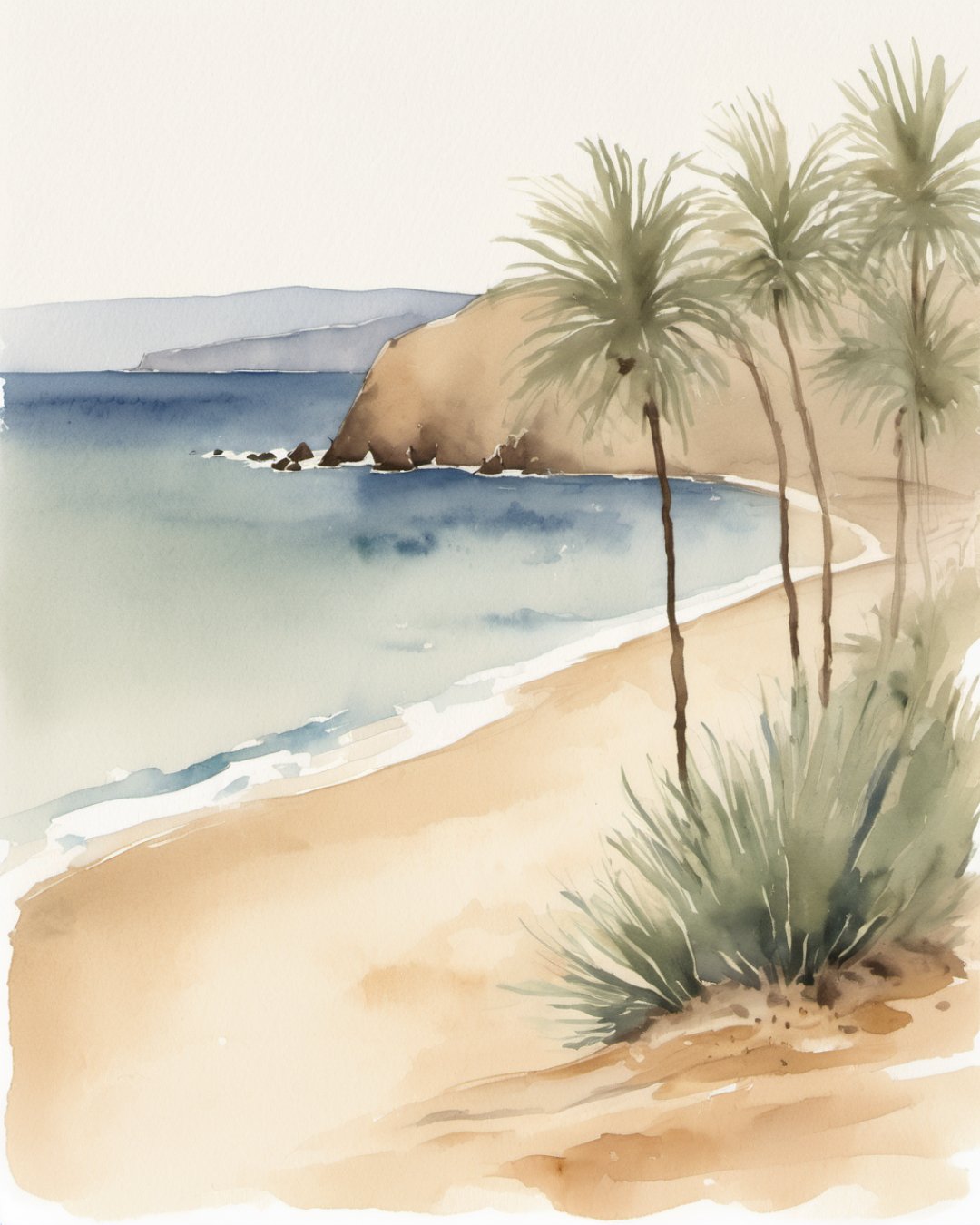 Watercolour of Playa de las Teresitas, Tenerife