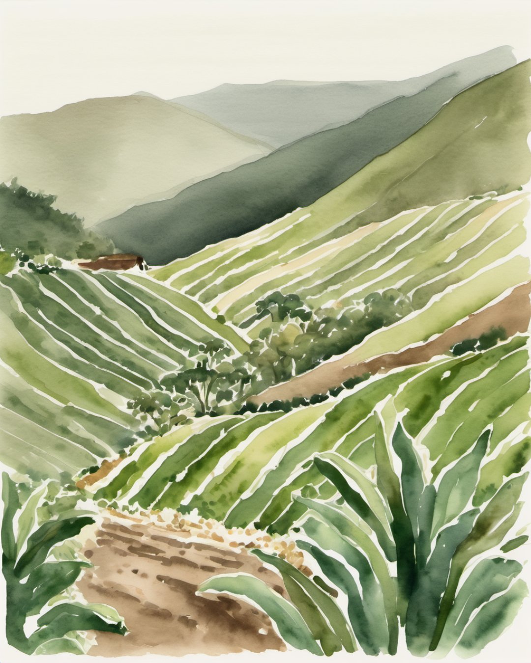 Watercolour of Banana Plantations, Tenerife