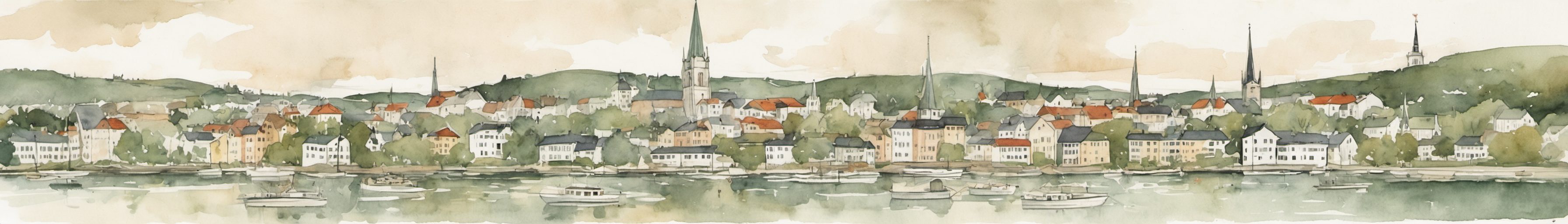 Watercolour illustration of Sandefjord, Norway