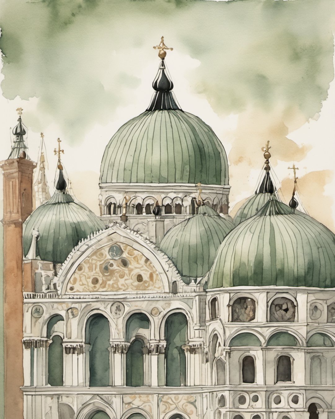 Watercolour of St Mark's Basilica, Venice