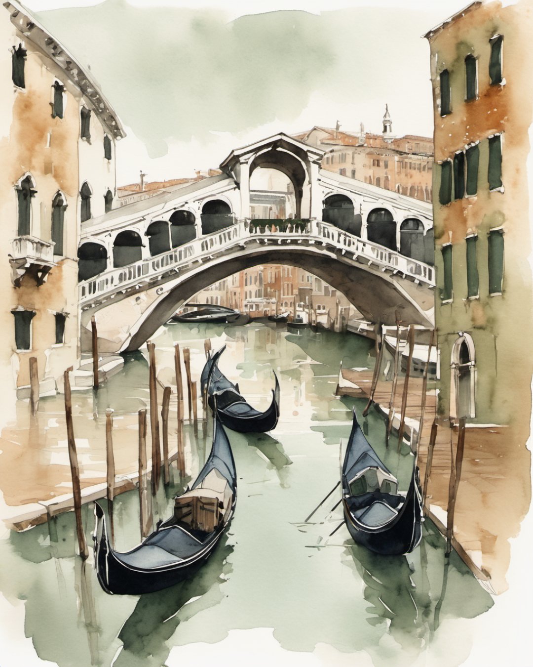 Watercolour of Rialto Bridge, Venice