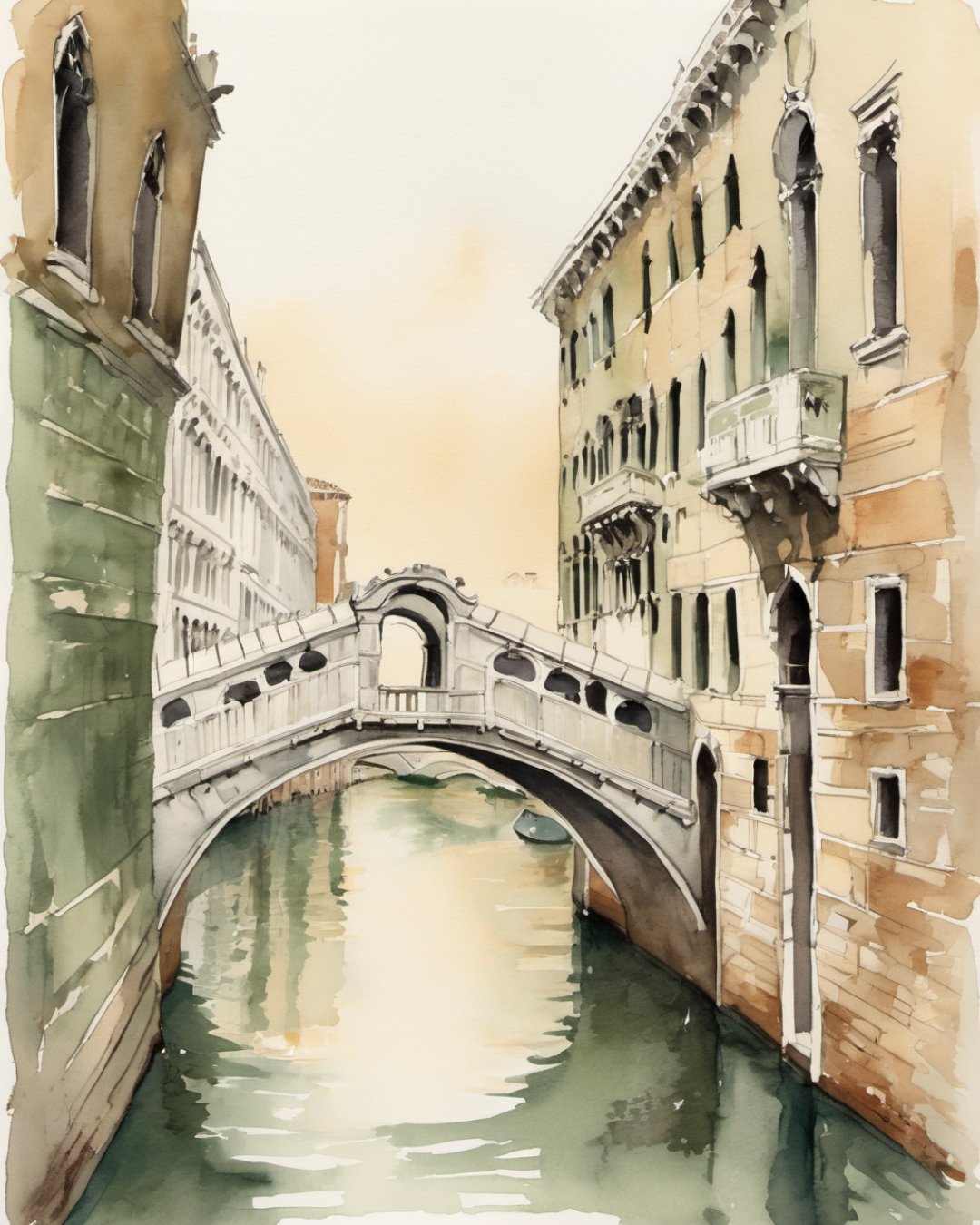 Watercolour of Bridge of Sighs, Venice