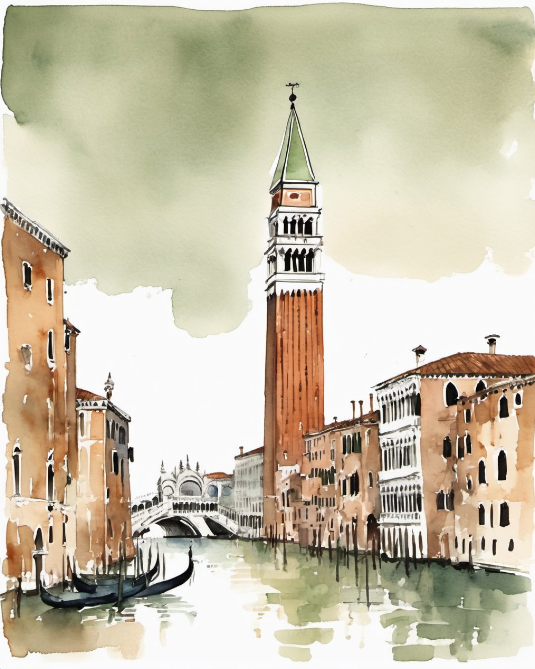 Watercolour of St Mark's Campanile, Venice