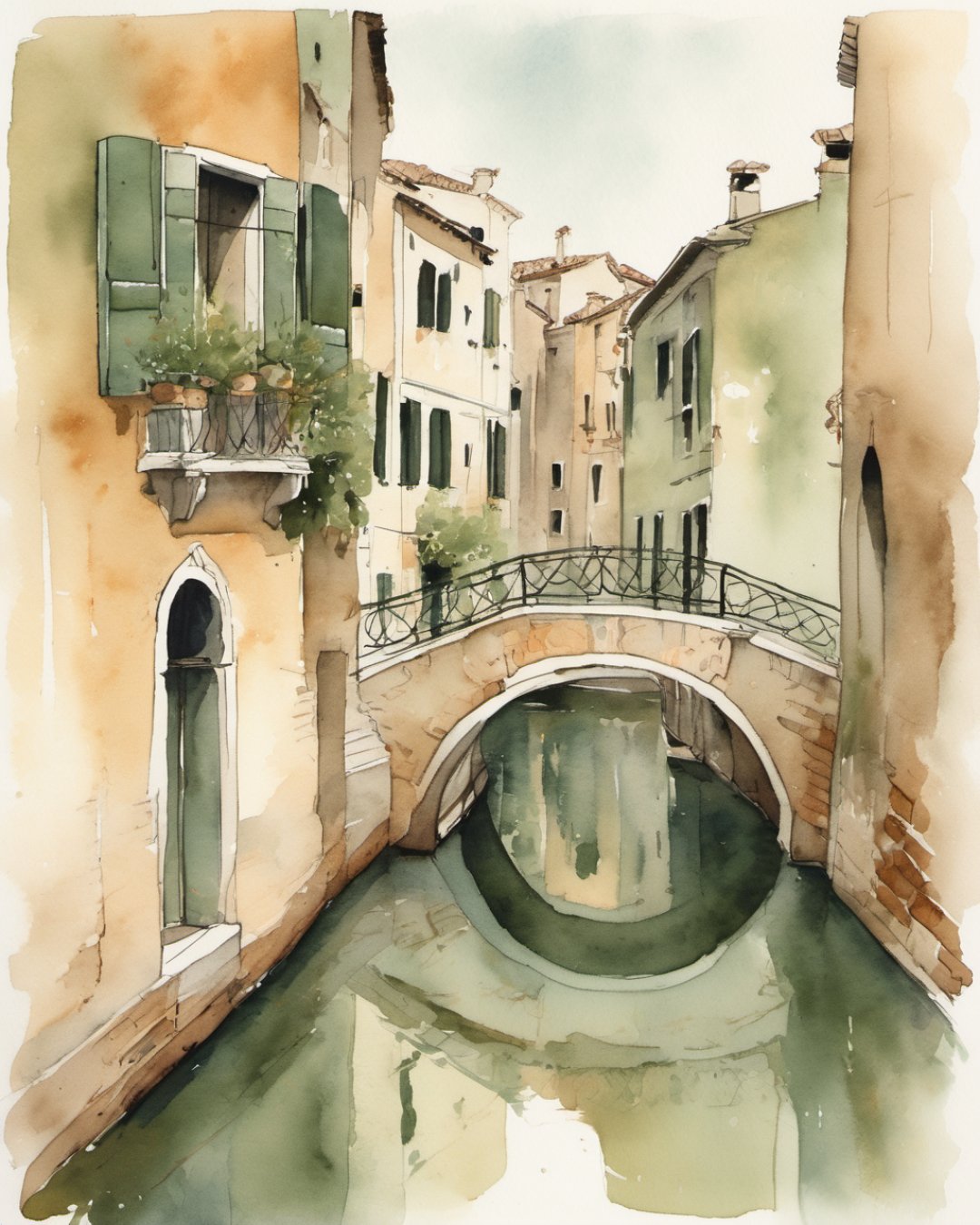 Watercolour of Quiet Canal, Venice