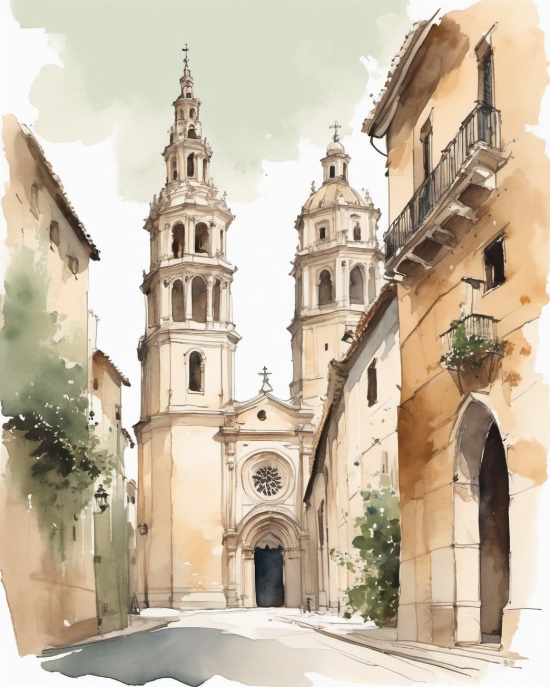 Watercolour of Valencia Cathedral, Valencia