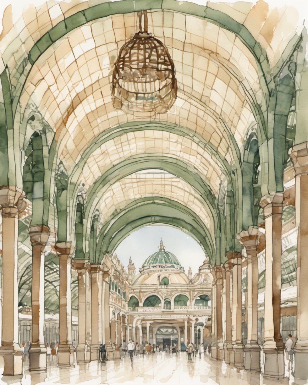 Watercolour of Central Market, Valencia