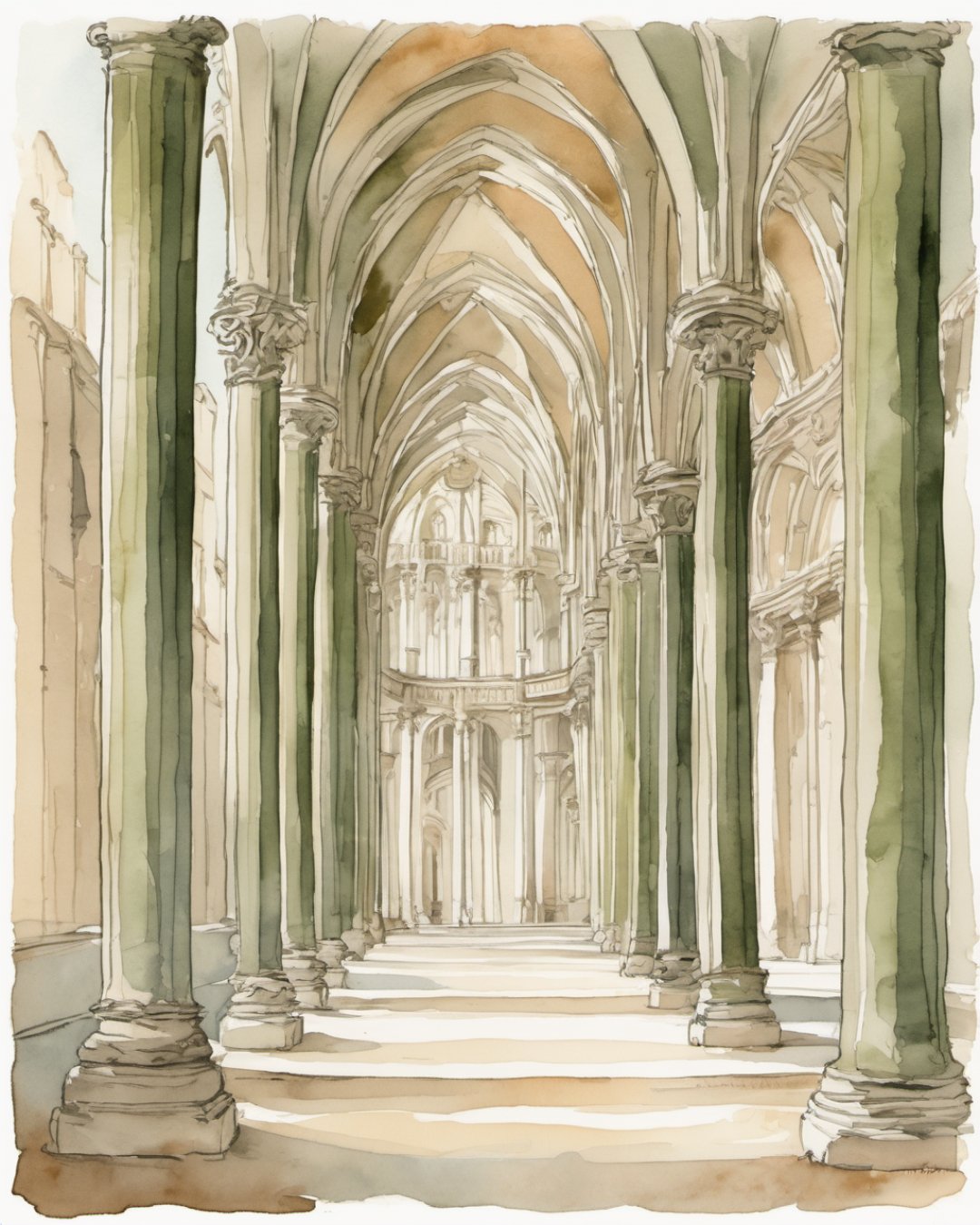 Watercolour of La Lonja de la Seda, Valencia